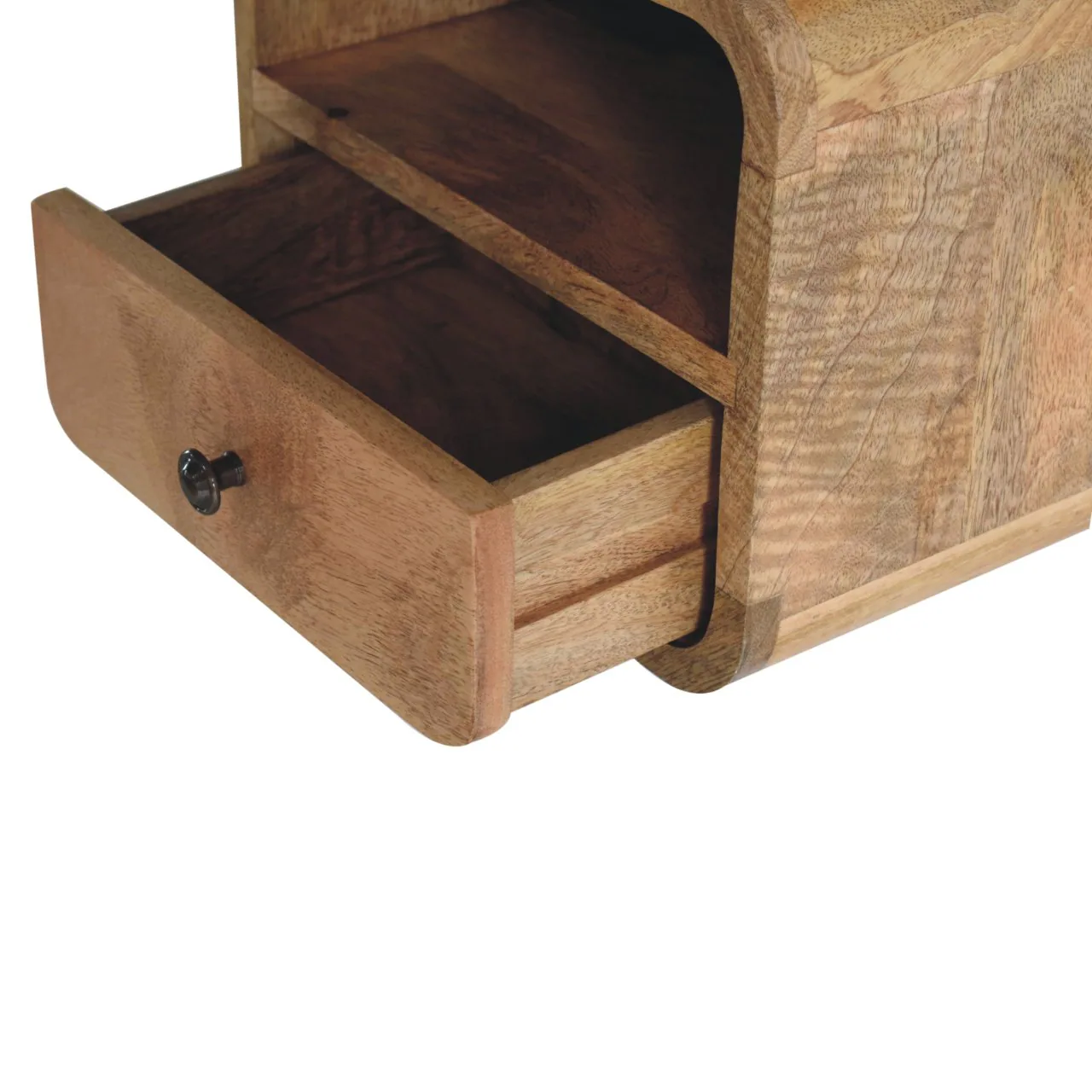 Alt View 4. Artisan Furniture - Artisan Furniture Solid Wood Extra Mini Wall Mounted Curved Oak-ish Bedside with Open Slot, 1 Drawer, Brown - Brown.