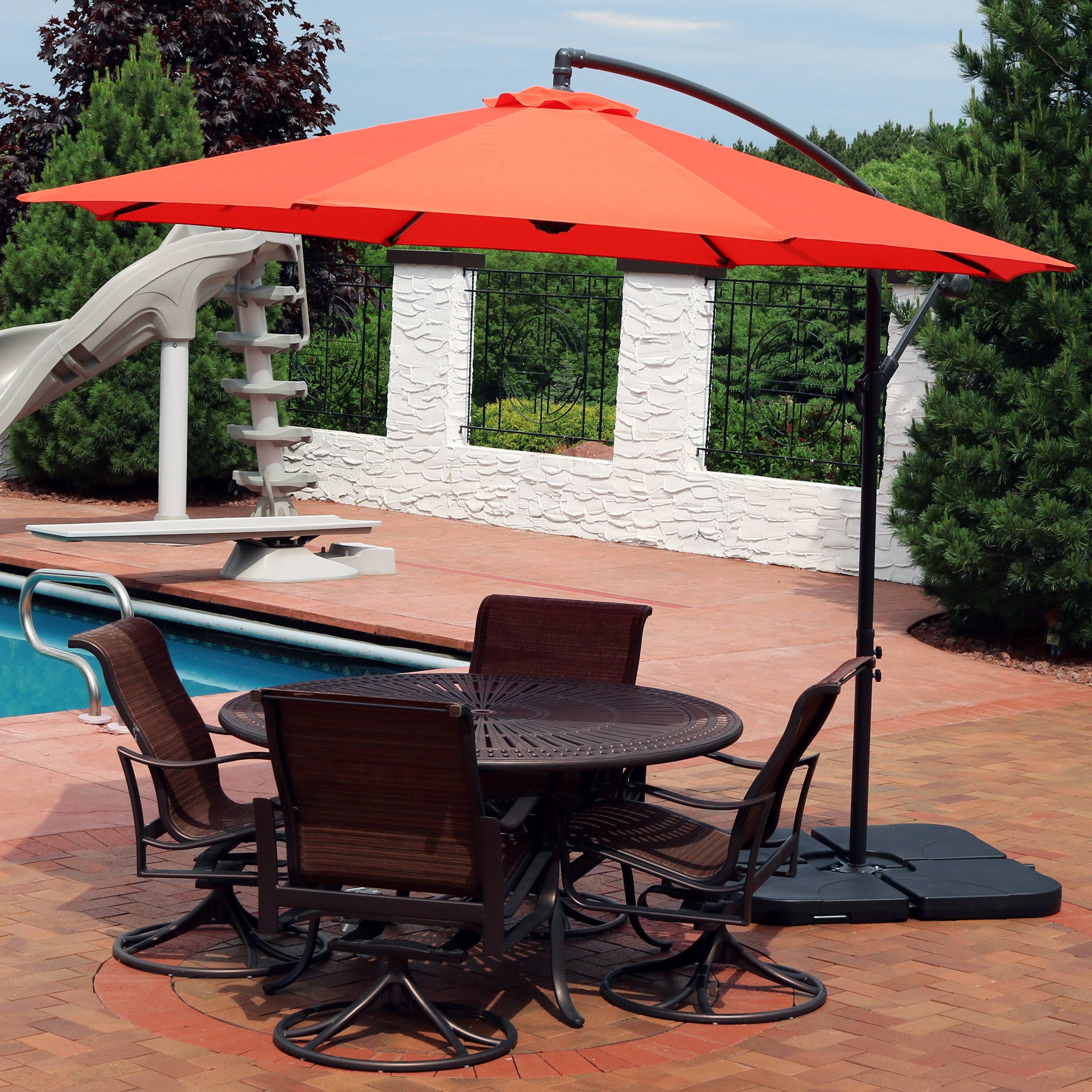Alt View 7. Sunnydaze - 10' Offset Patio Umbrella with Square Base Plate Set - Burnt Orange.