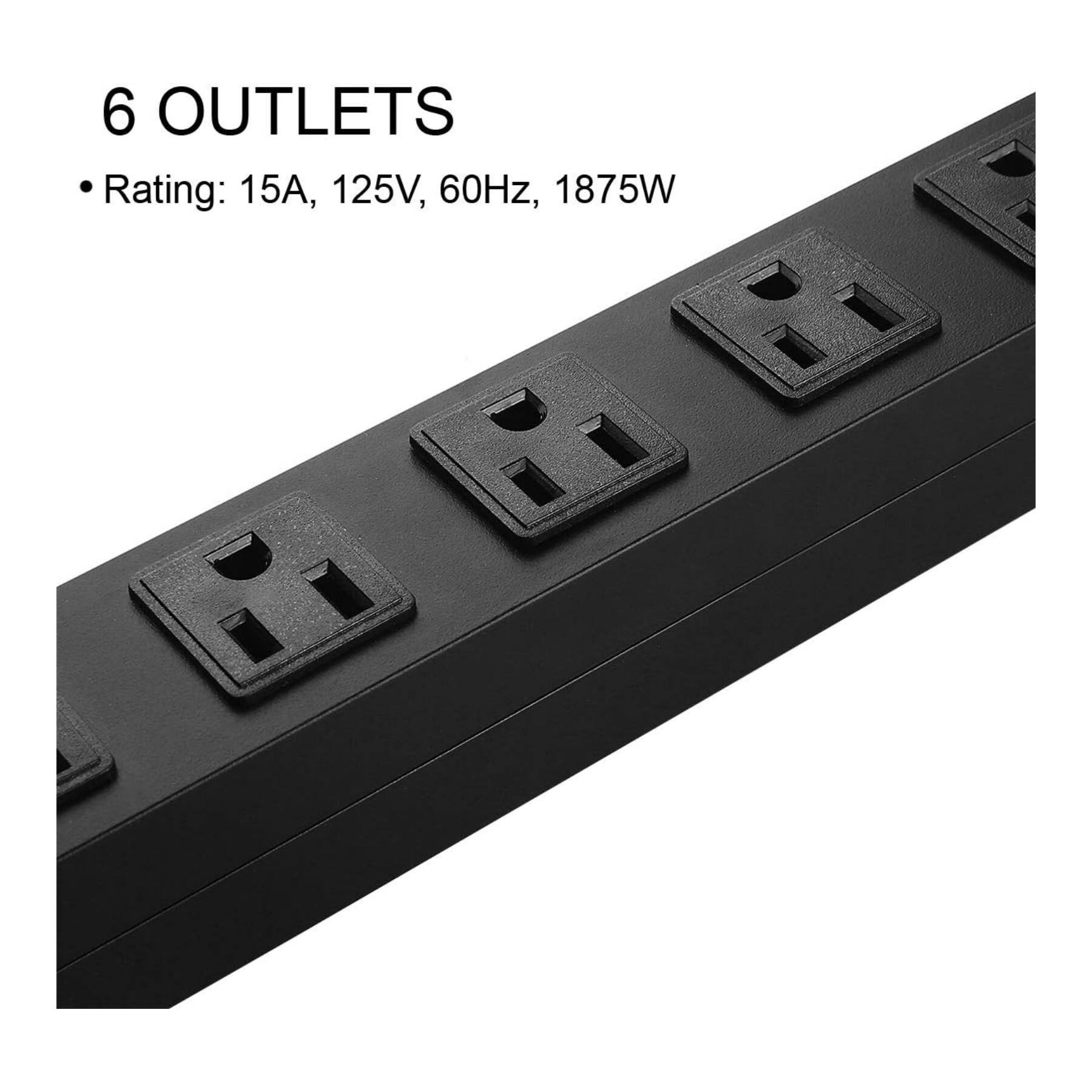 6 OUTLETS  
Rating: 15A, 125V, 60Hz, 1875W