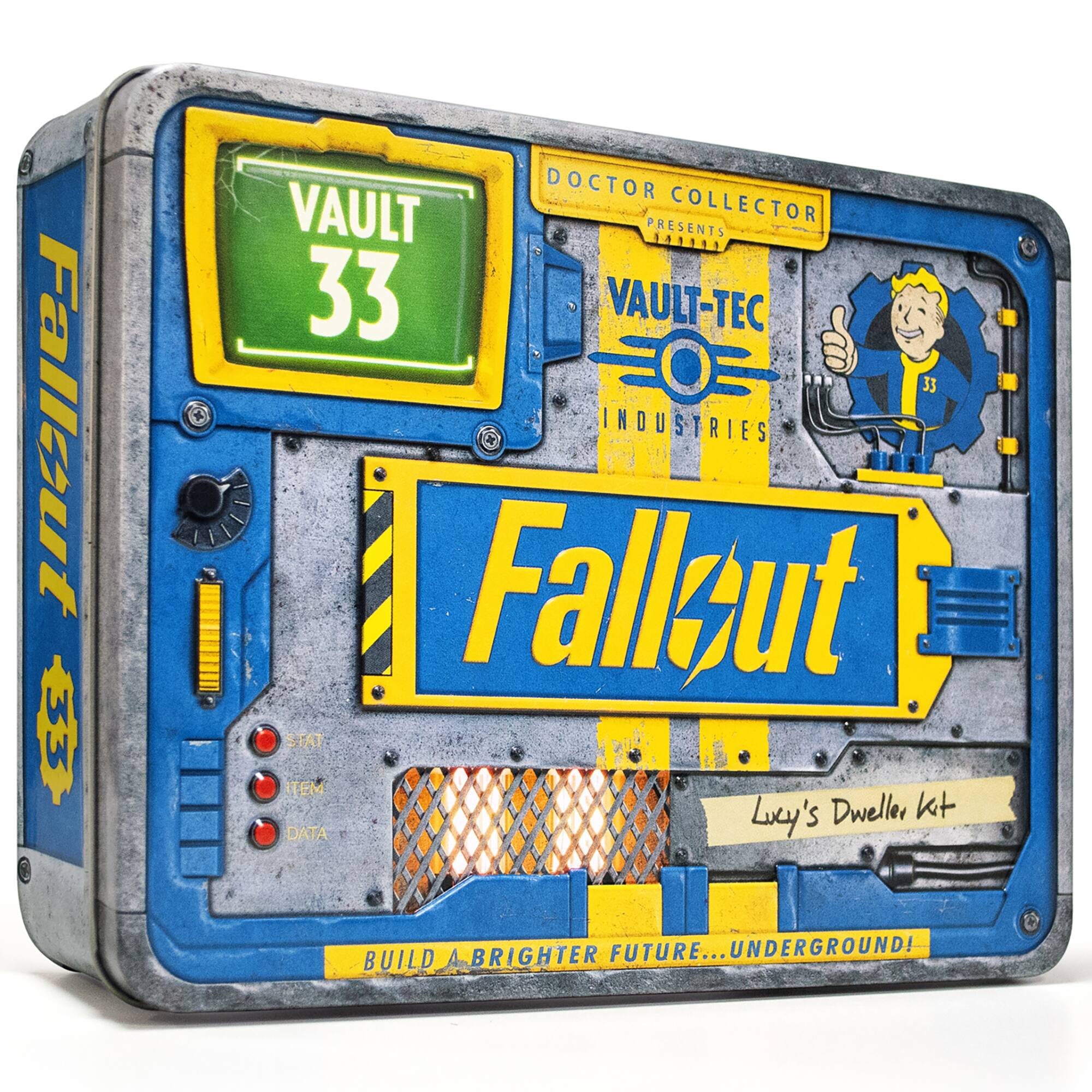 Fallout 33 DOCTOR VAULT COLLECTOR PRESENTS 1.9019 33 VAULT-TEC INDUSTRIES FALLOUT STAT ITEM Ly's Dweller Kit DATA A BRIGHTER FUTURE... UNDERGROUND! BUILD
