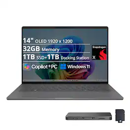 ASUS - Zenbook A14 14" FHD+ OLED Laptop - Copilot+ PC - Snapdragon X with 32GB RAM - 1TB SSD - Glacier Gray