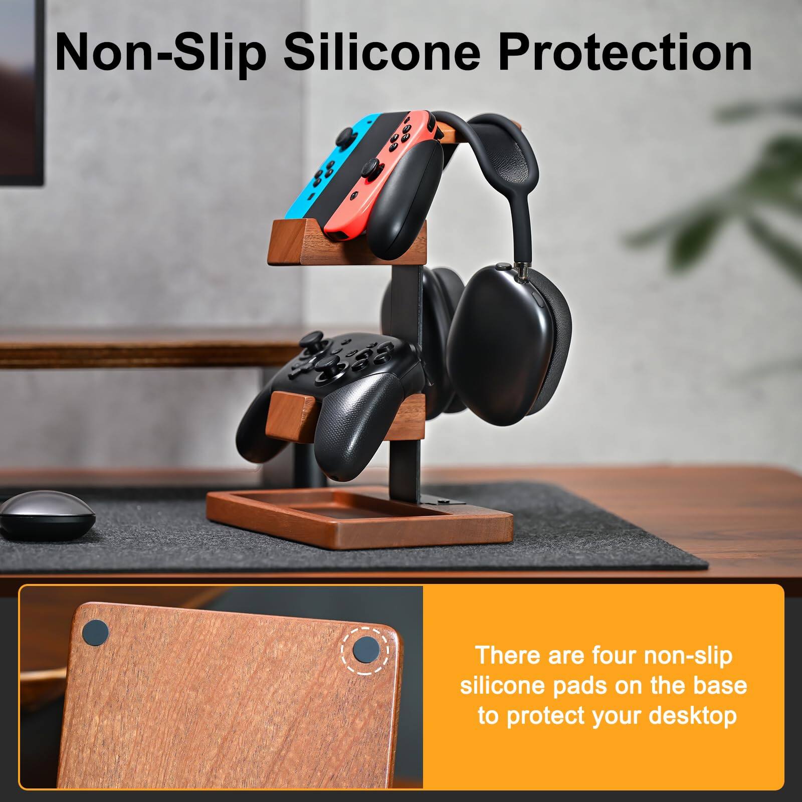 Non-Slip Silicone Protection

There are four non-slip silicone pads on the base to protect your desktop.