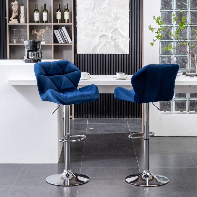 Alt View 1. HTUTWOO - Velvet Swivel Barstools Set of 2, Height Adjustable with Footrest,for Kitchen Island, Home Bar & Dining Room - Blue.