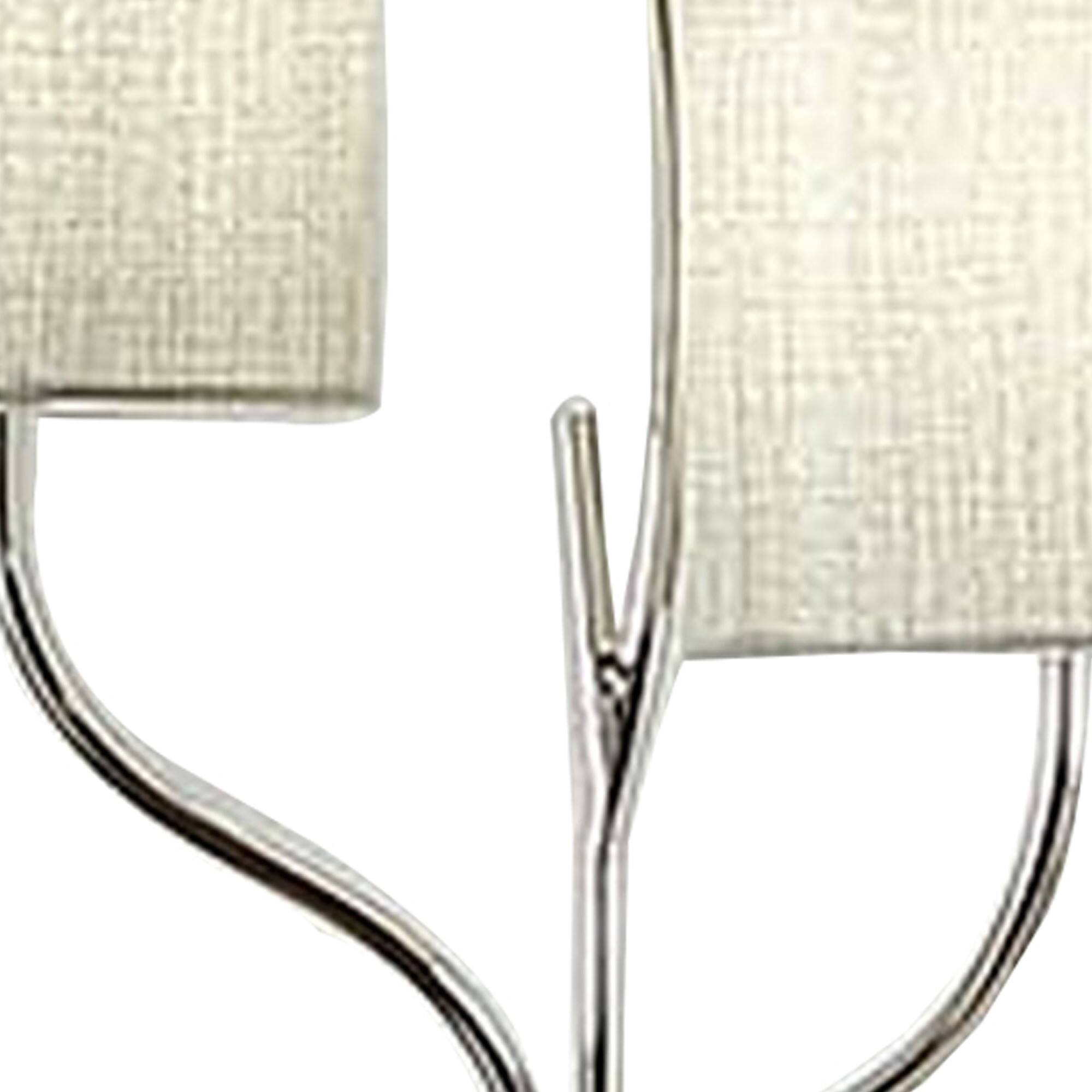 Left. Manhattan Lane - Indi 30 Inch Table Lamp, 3 Drum Fabric Shade, Round Metal Base - Nickel, Silver, White.