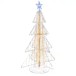Costway - 5FT Animated Christmas Tree with 252 Warm 202 Cold LED Lights Zip Ties & Stakes - White