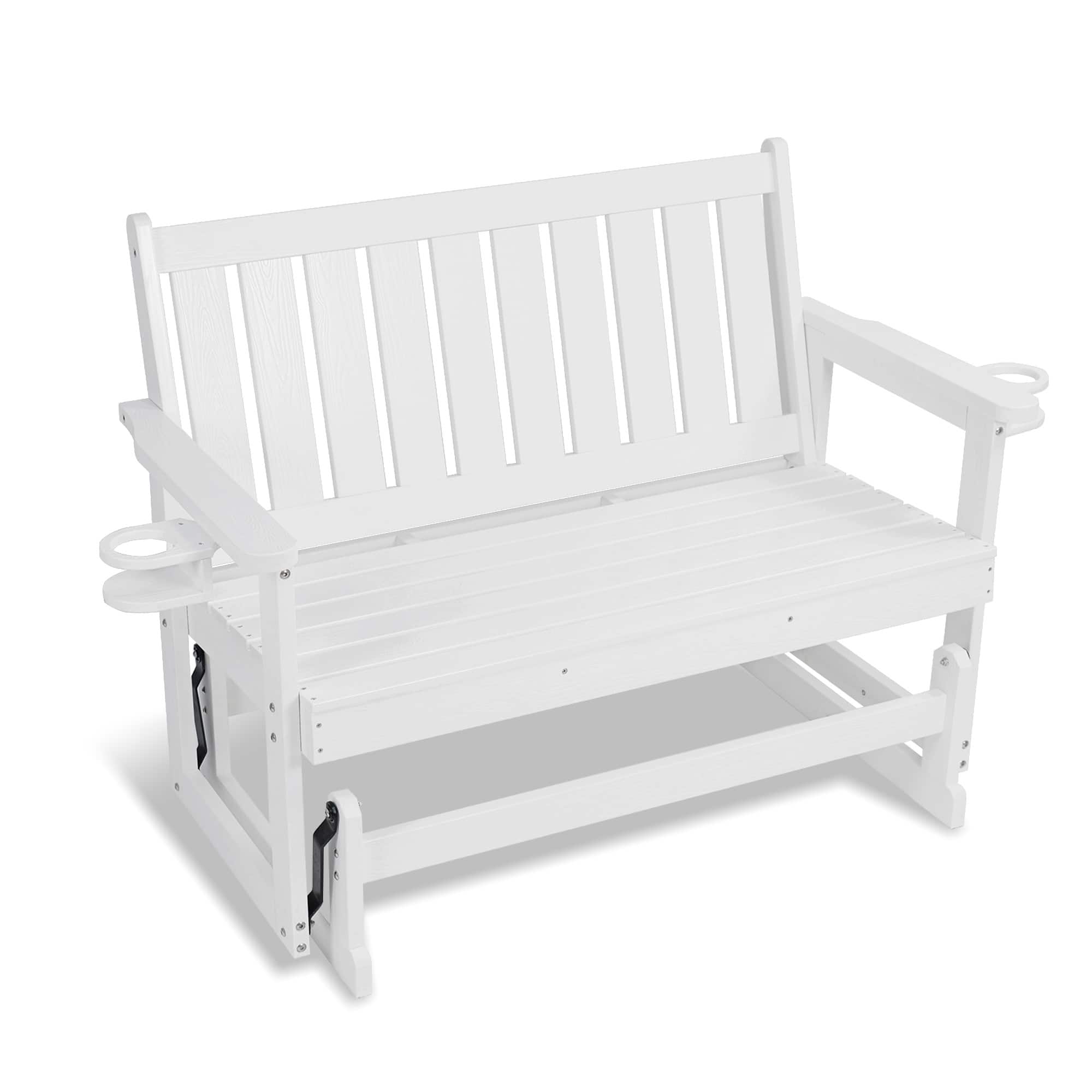 Fortune Candy - Poly Lumber Patio Glider, HIPS Material Weather-Resistant Glider Bench for Outdoor Porch Garden - White