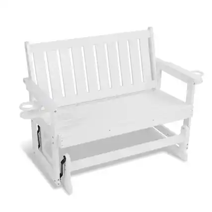 Front. Fortune Candy - Poly Lumber Patio Glider, HIPS Material Weather-Resistant Glider Bench for Outdoor Porch Garden - White.