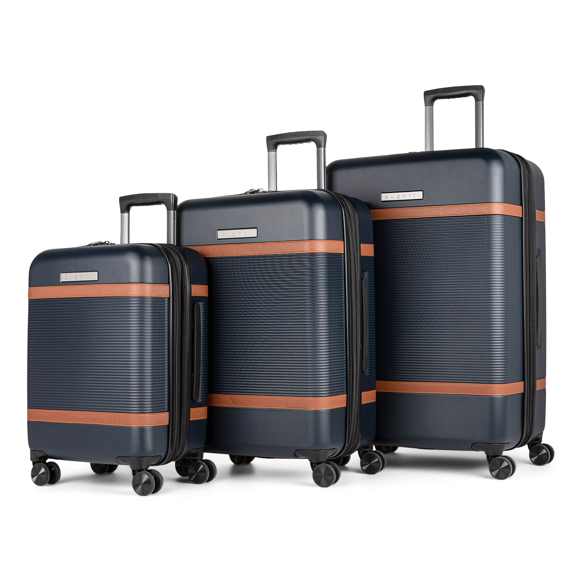 Front. Bugatti - Wellington Expandable Spinner Hardside Suitcase Set - 3 Piece - Navy.
