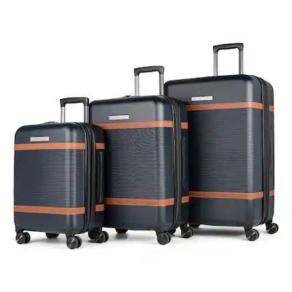 Front. Bugatti - Wellington Expandable Spinner Hardside Suitcase Set - 3 Piece - Navy.
