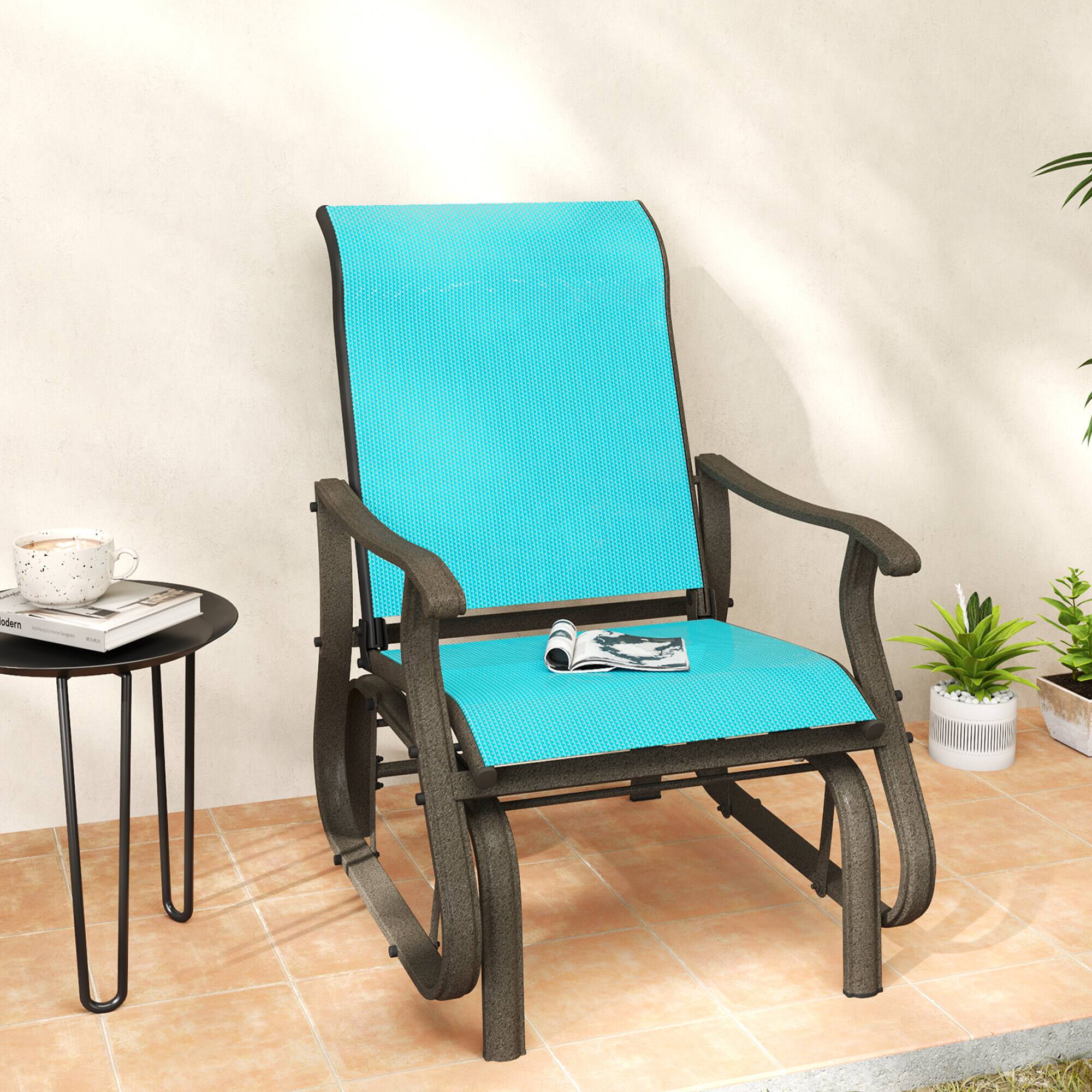 Alt View 1. Outsunny - Outdoor Glider Chair, Gliders for Outside Patio with Steel Frame and Mesh Fabric for Backyard, Garden, and Porch - Blue.