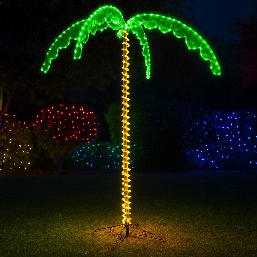 Palm Tree Color Rope BreeBe 7FT Pre Lit Tropical Palm Tree with LED & Rope Lights – Lawn or ...