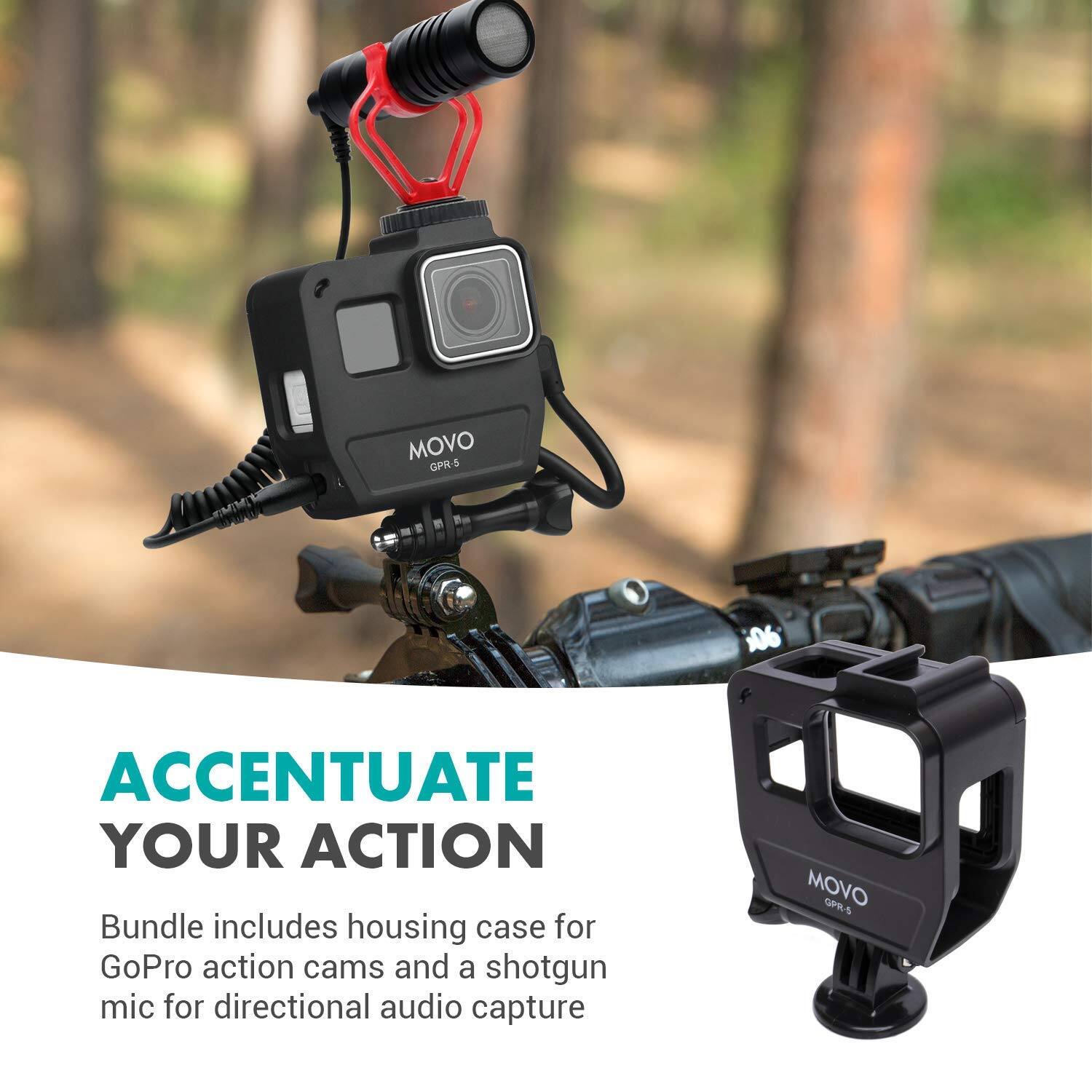 MOVO GPR-5

ACCENTUATE YOUR ACTION

Bundle includes housing case for GoPro action cams and a shotgun mic for directional audio capture
