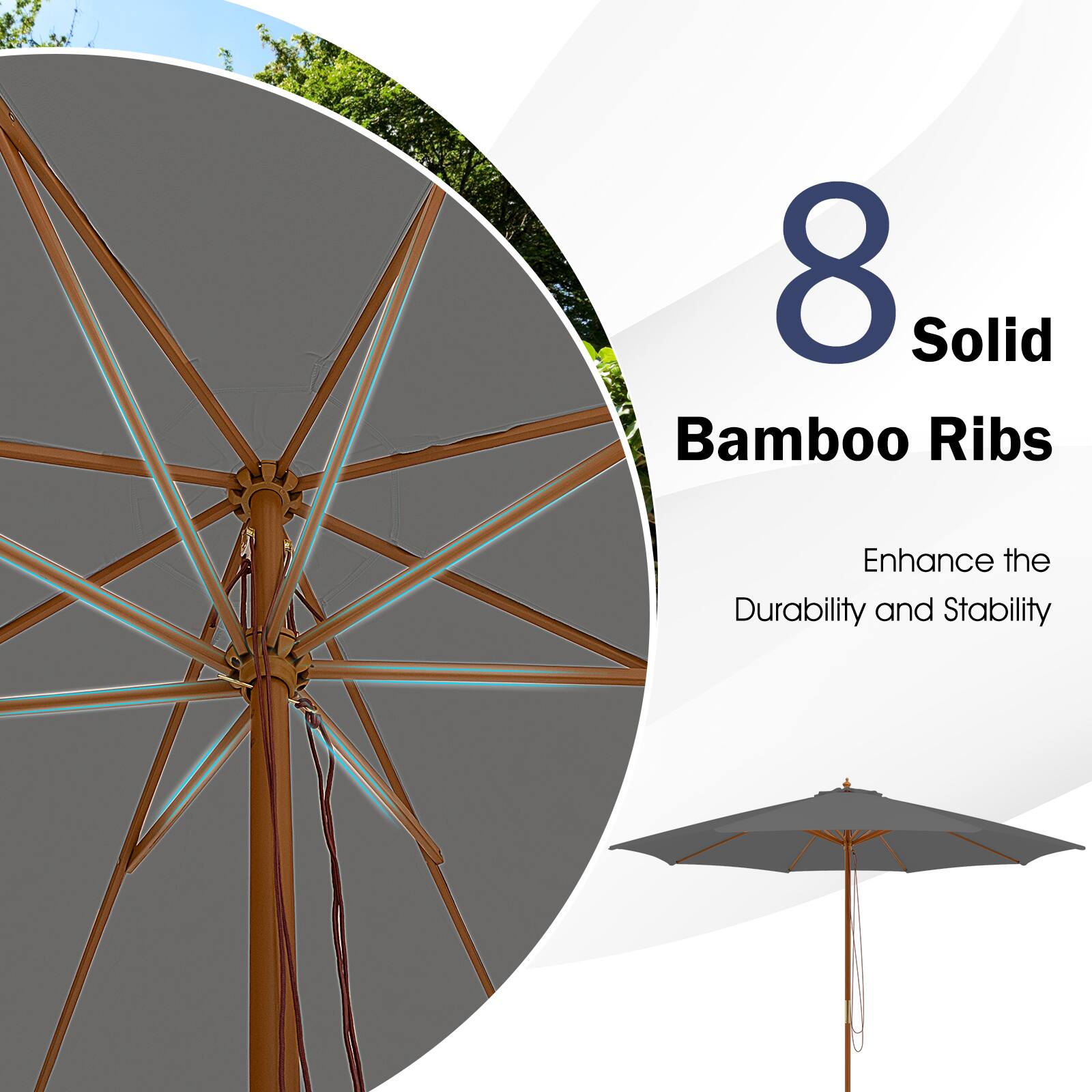 8 Solid Bamboo Ribs
Enhance the Durability and Stability
