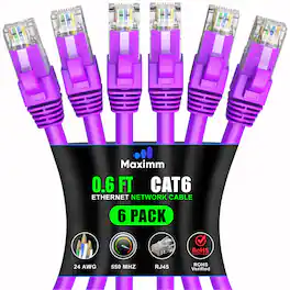 Maximm - Cat 6 Ethernet Cable 0.6 ft (6-Pack) - UTP, 10Gbps, 550MHz