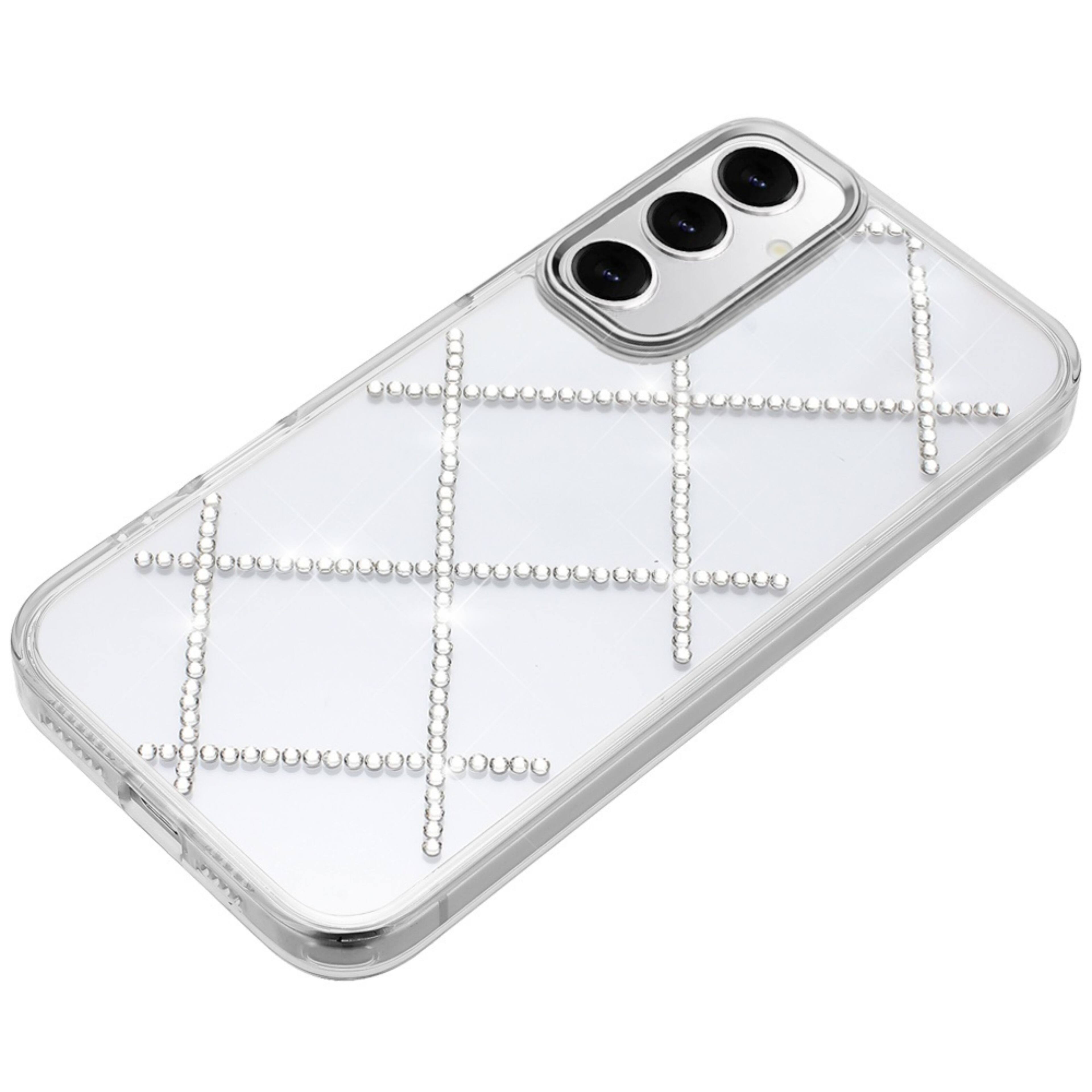 Angle. Kitcheniva - Gem Bling Diamond Pattern Cover Plus Tempered Glass For Samsung S25 Plus/S24 Plus Silver - Silver.
