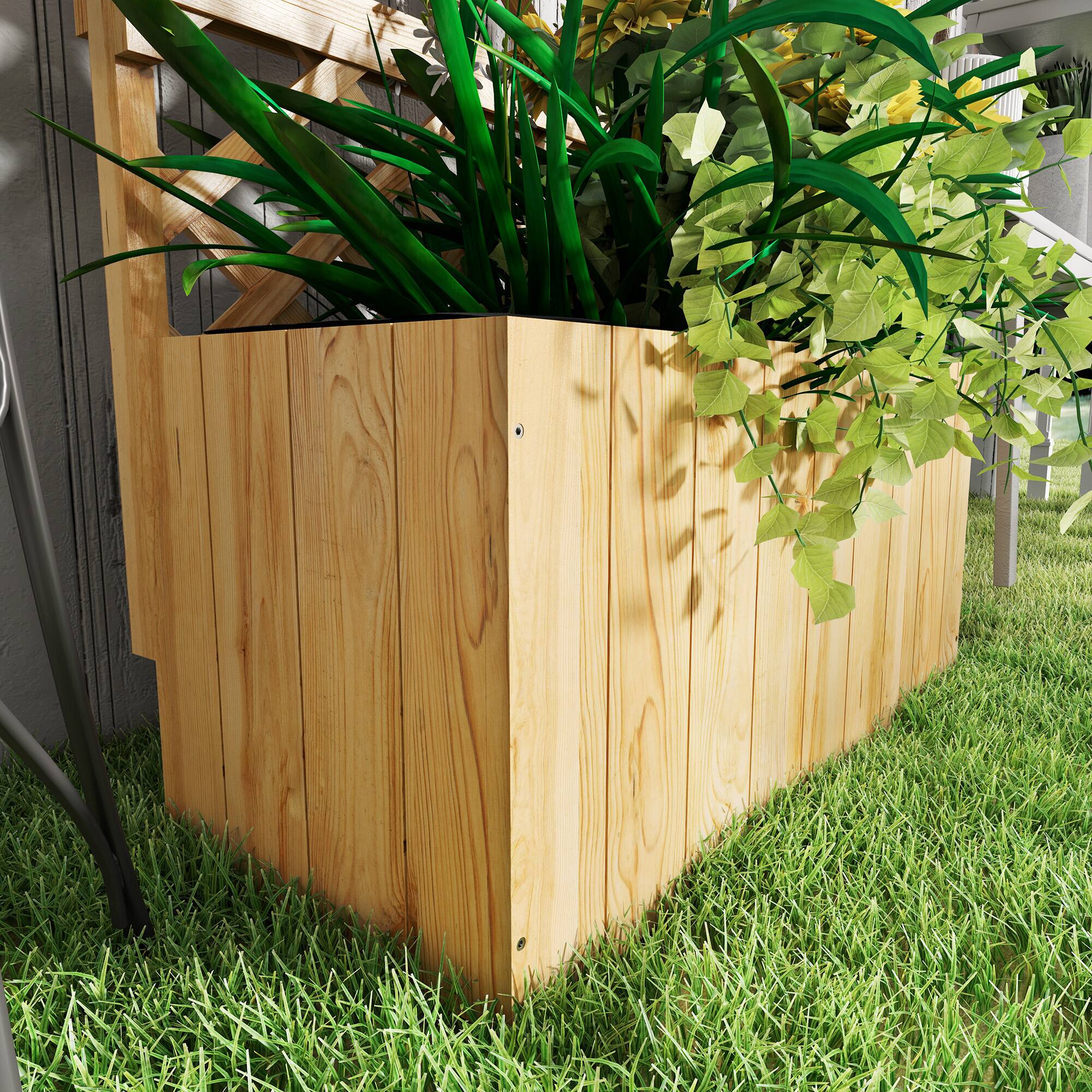 Alt View 7. Outsunny - Wooden Planter with Trellis, Raised Garden Bed with Hanging Roof, Plant Shelf, 30" x 13" x 70" - Natural Wood.