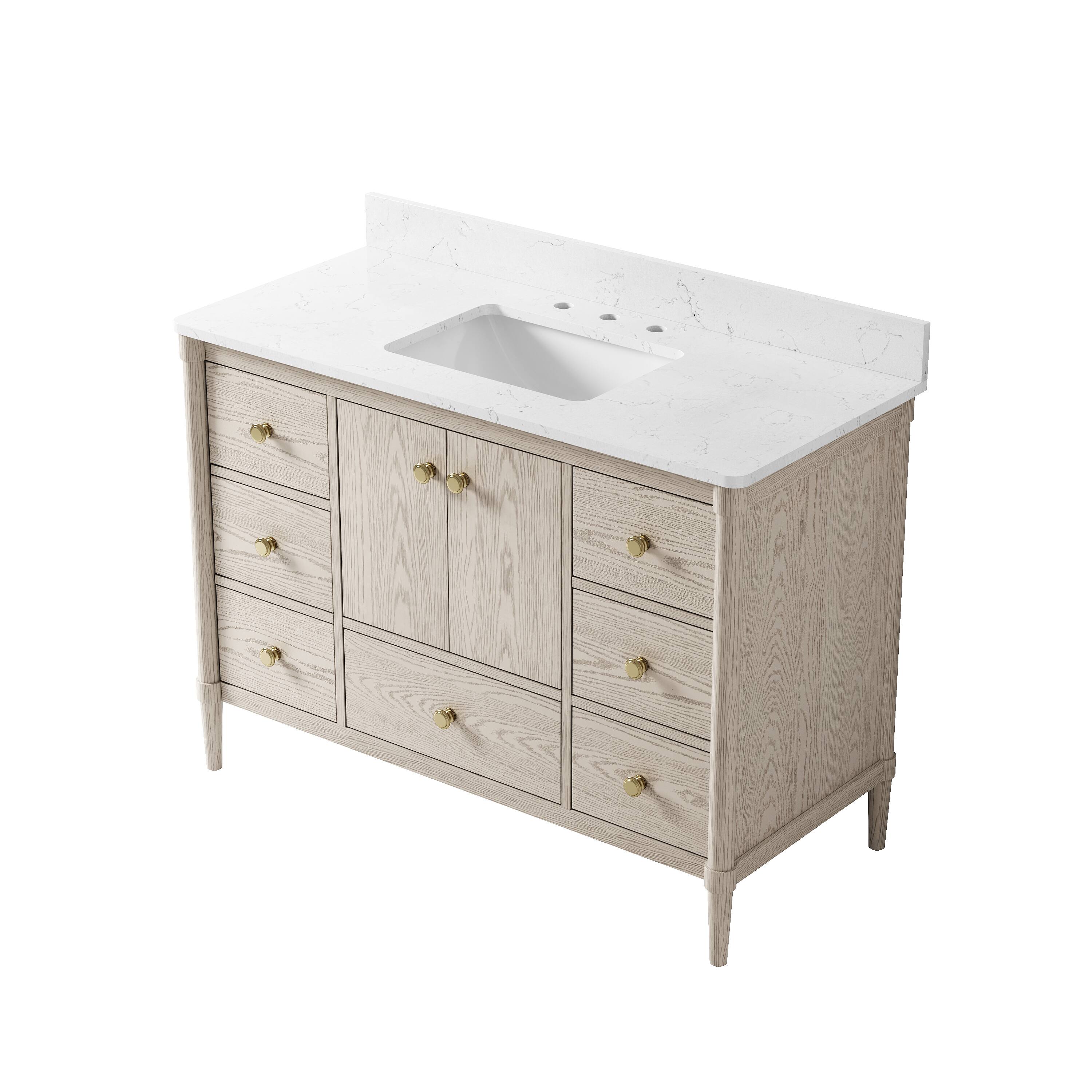 Alt View 9. WELLFOR - ETHAN 48 in. Solid Wood Bath Vanity with Quartz Top, Single Sink, Soft Close, Assembled - OAK.