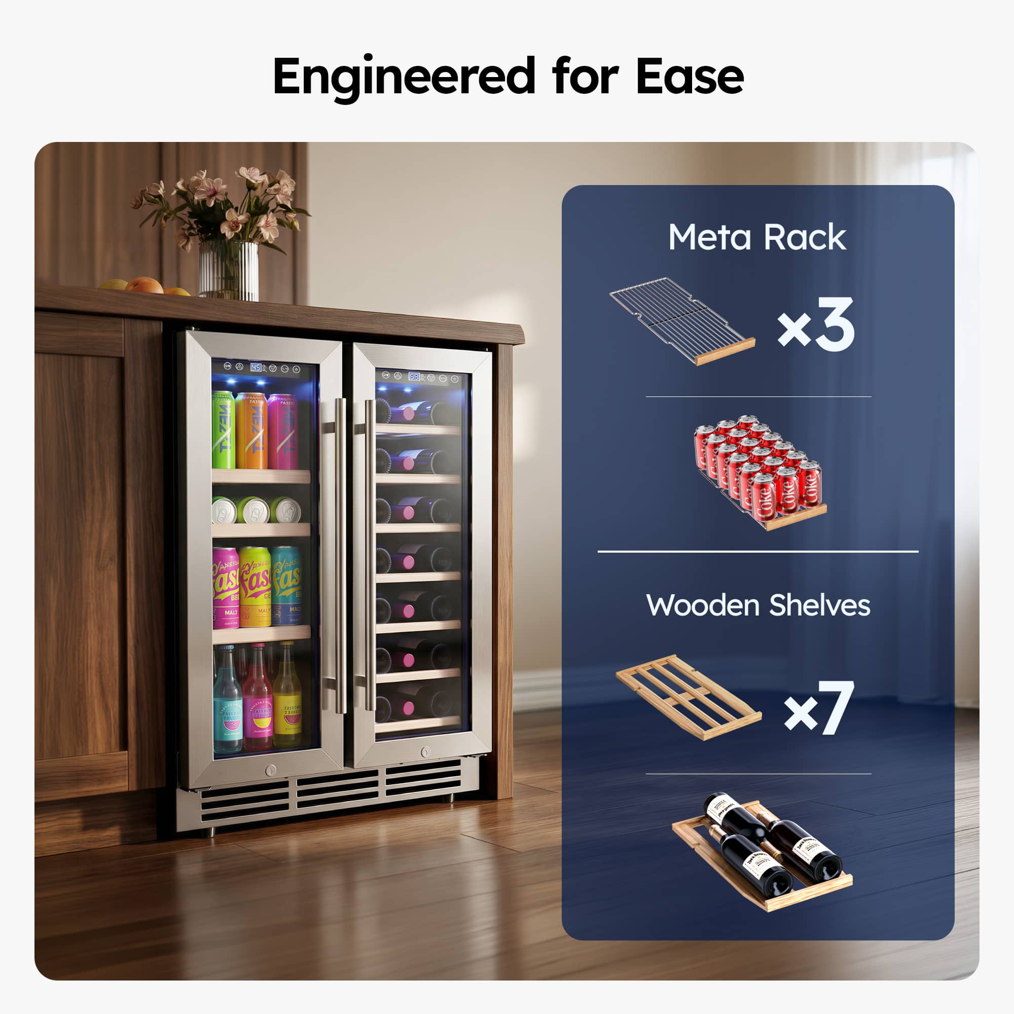 SIMZLIFE 4.7 cu. ft Built in Dual Zone Beverage Refrigerator&Wine