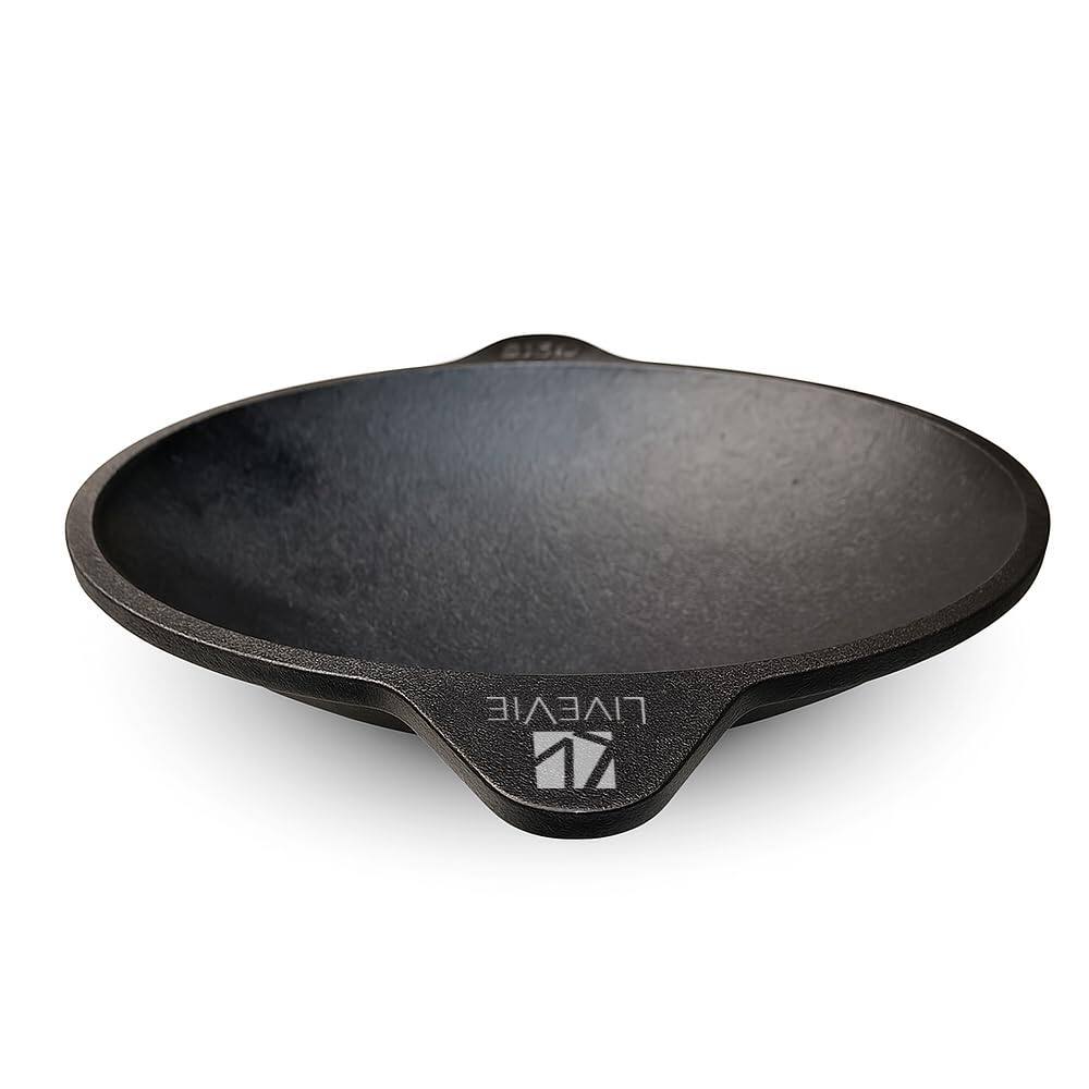 Angle. Amber Sporting Goods - LIVEVIE 8.5" Cast Iron Appam Pan, Pre-Seasoned, Non-Toxic, Heavy Duty for Appam, Pancakes & More.