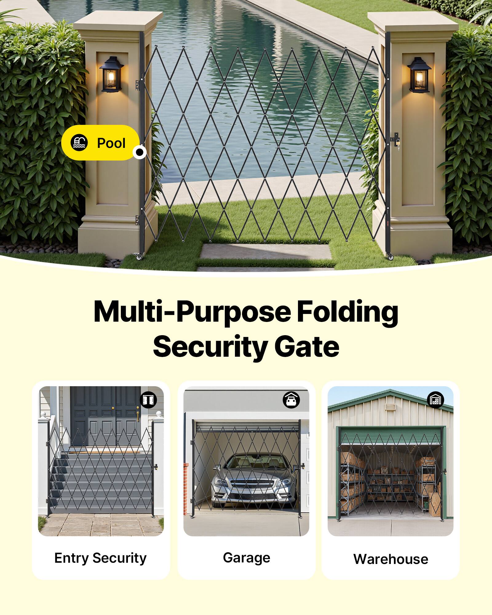 Pool Multi-Purpose Folding Security Gate

- Entry Security
- Garage
- Warehouse