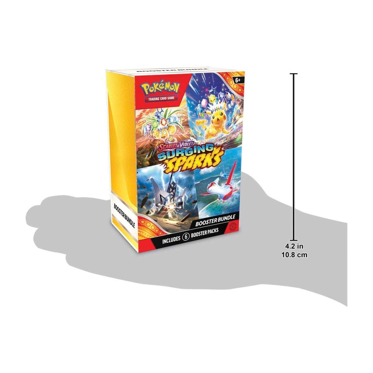 Pokémon Trading Card Game  
Scarlet & Violet  
Surging Sparks  
Booster Bundle  
Includes 6 Booster Packs  
4.2 in 10.8 cm
