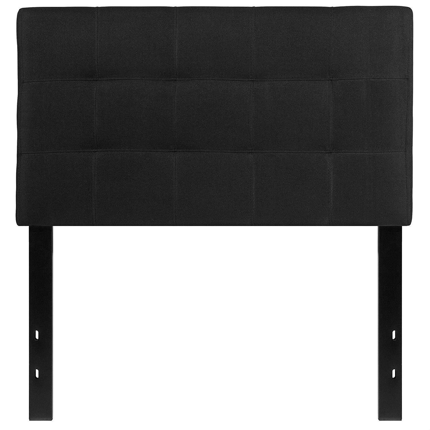Angle. Hivvago - Twin size Modern Black Fabric Box-Stitch Upholstered Headboard - Black.