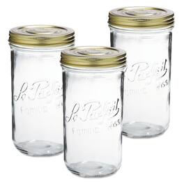 Le Parfait - Familia Wiss Terrine - 1.5L Wide Mouth French Glass Mason Jar w/ 2-Piece Gold Lid, 48oz/Quart & Half (Pack of 3)