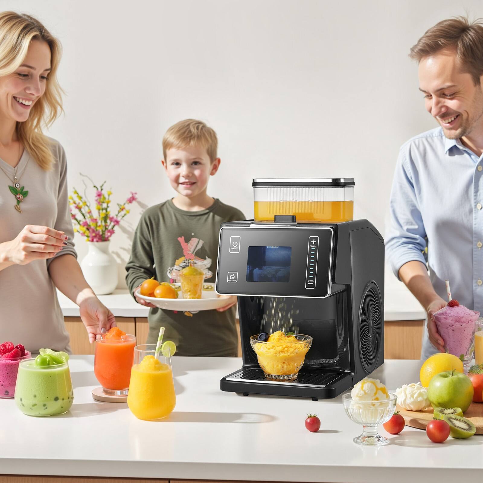 Left. Siljoy - Snowflake Ice Machine 44LBS/24H Ice Maker Ice-Shaver with Stainless Steel Blade Electric Snow Cone Maker 0.2 Gal Tank - Black.