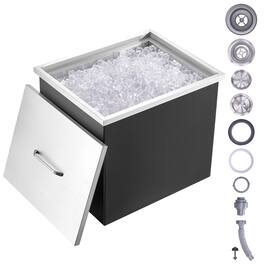 VEVOR - Drop in Ice Chest, 21"L x 17"W x 18"H Stainless Steel Ice Cooler, Commercial Ice Bin with Cover, 40 qt Outdoor - Silver