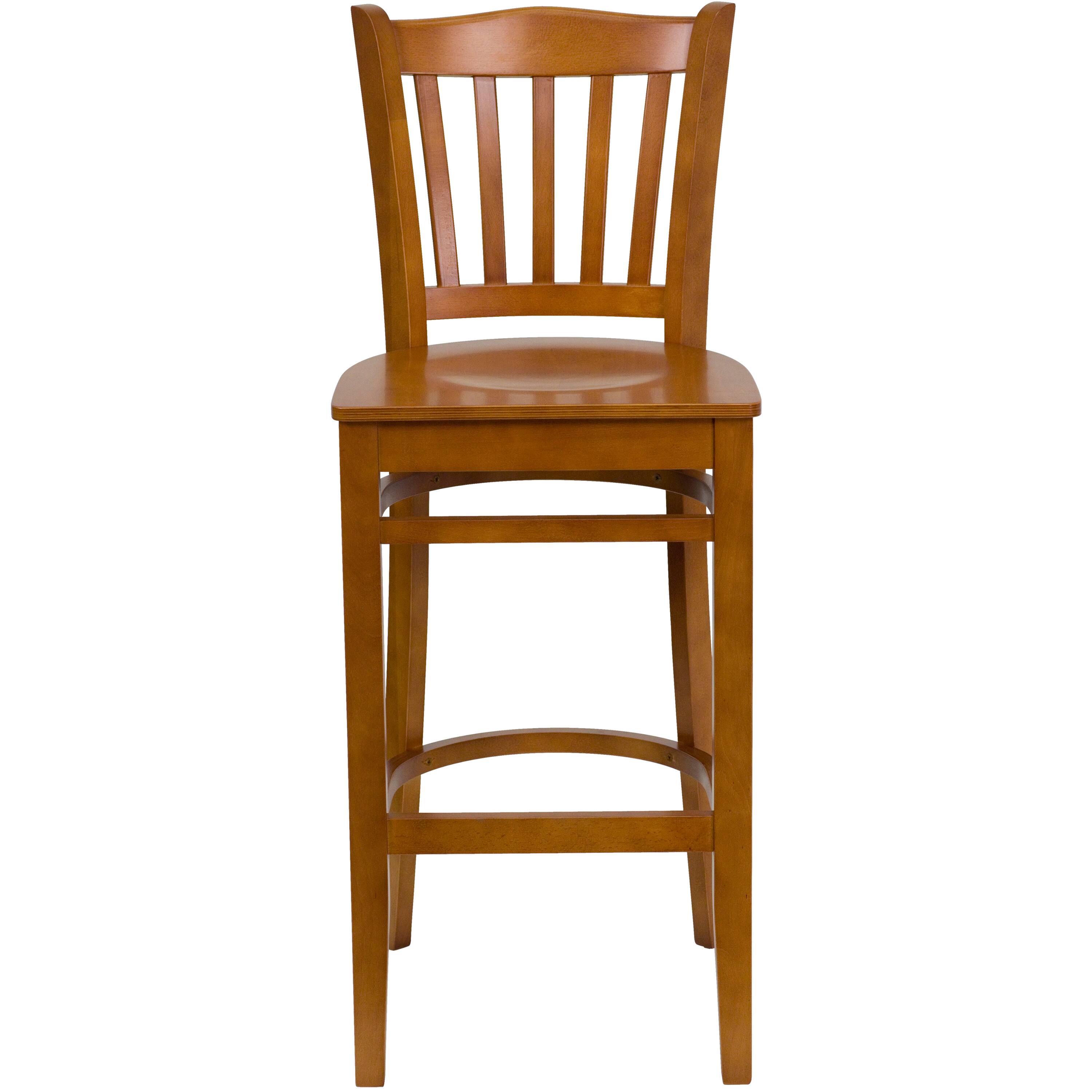 Alt View 5. Emma + Oliver - Vertical Slat Back Wooden Restaurant Dining Barstool - Cherry Wood Seat/Cherry Wood Frame.