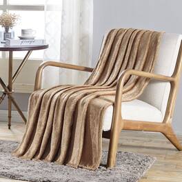 Plazatex - Dama Embossed Scroll Pattern Soft & Cozy Throw Blanket - 50x60" - Tan