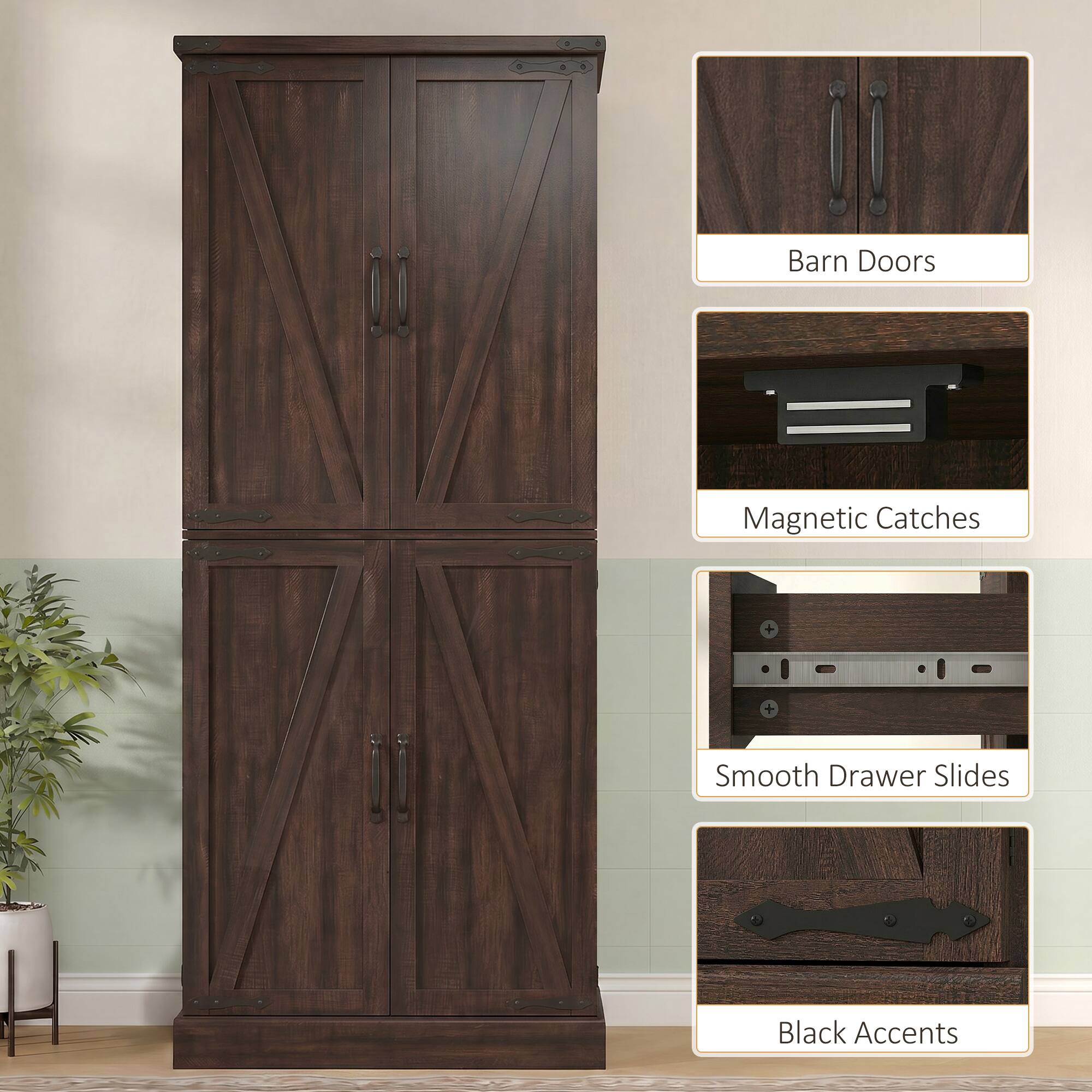 Barn Doors Magnetic Catches + Smooth Drawer Slides Black Accents
