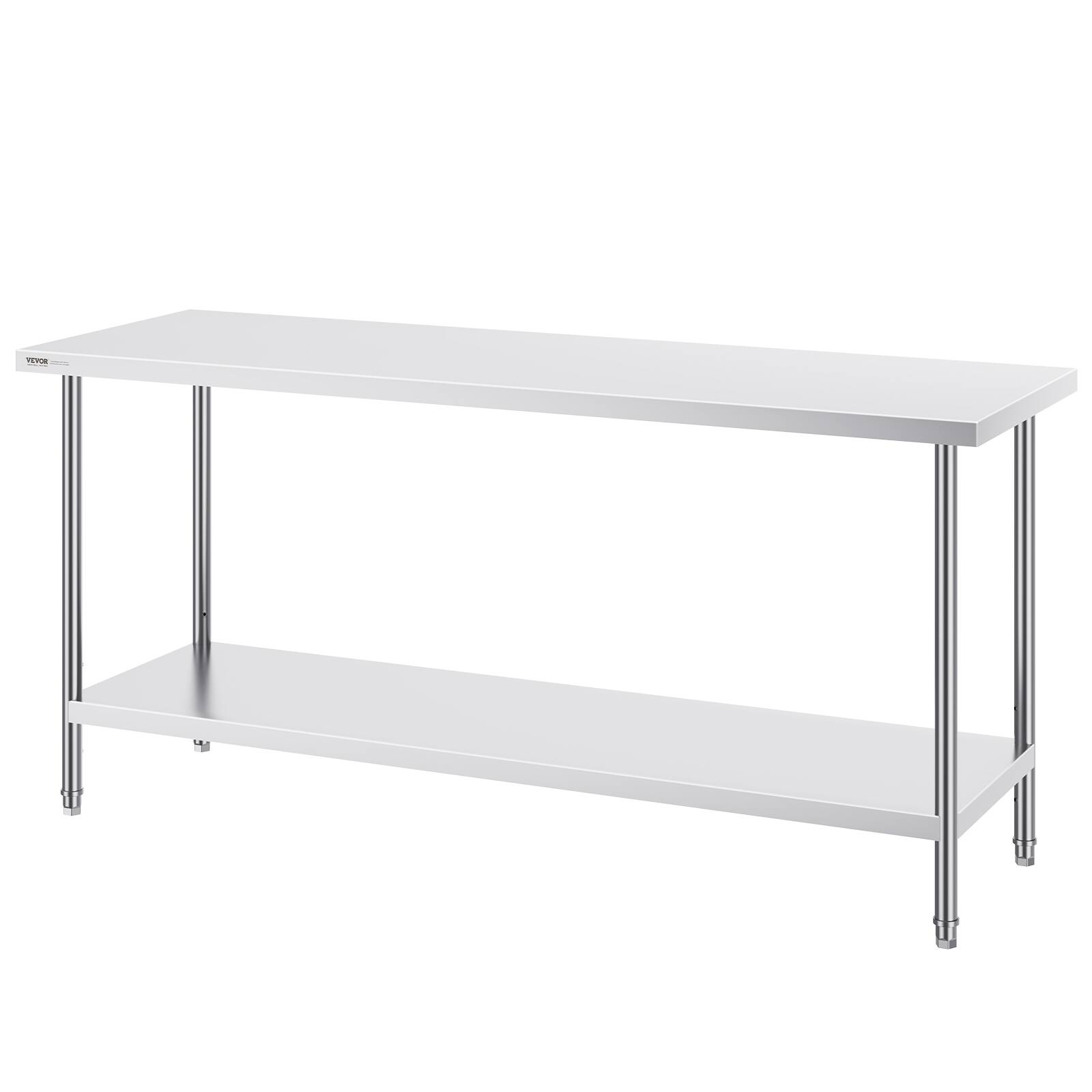 Alt View 5. VEVOR - Stainless Steel Prep Table, 24 x 72 x 34 Inch, 880 lbs Load Capacity, Heavy Duty Metal Worktable - Sliver.
