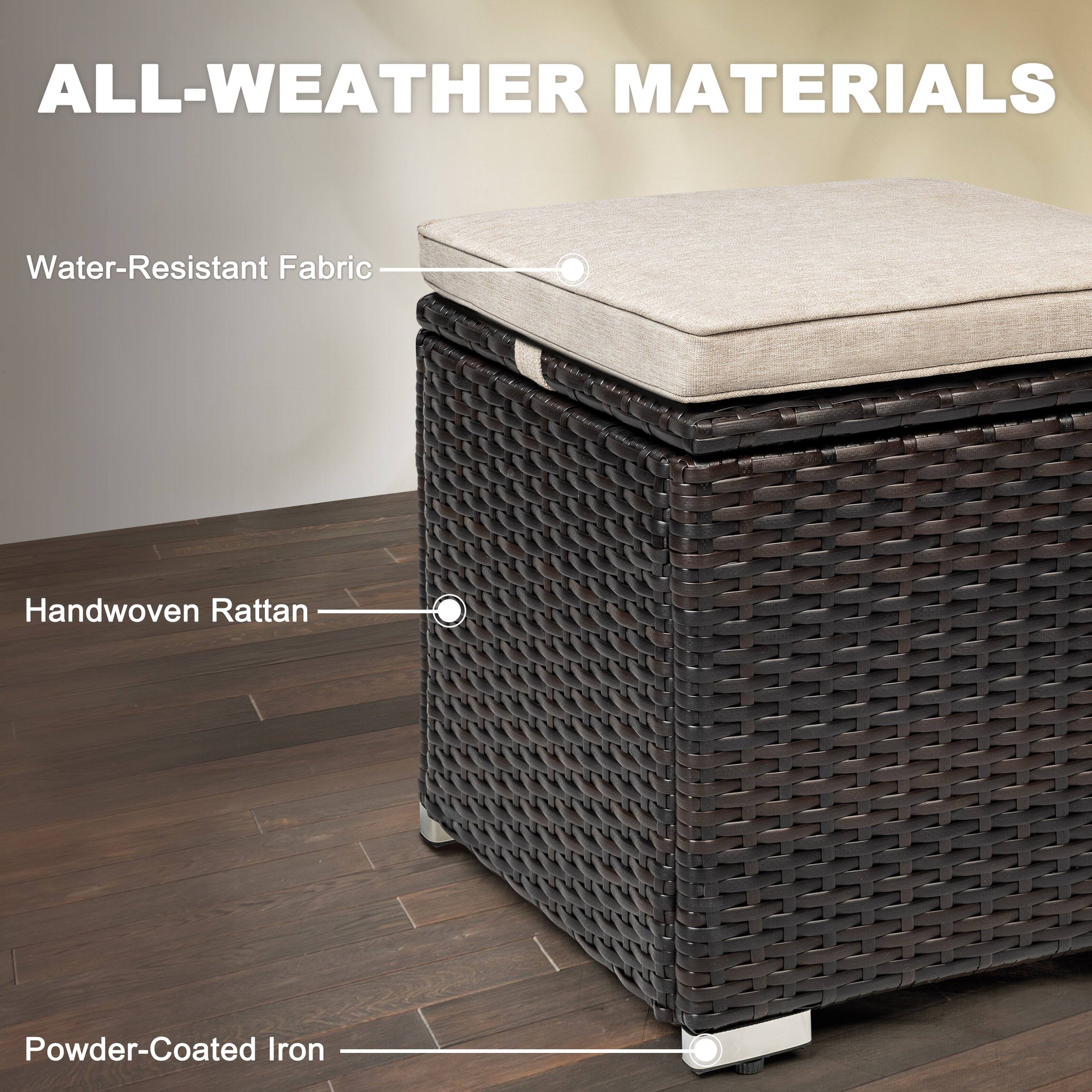 ALL-WEATHER MATERIALS

Water-Resistant Fabric

Handwoven Rattan

Powder-Coated Iron