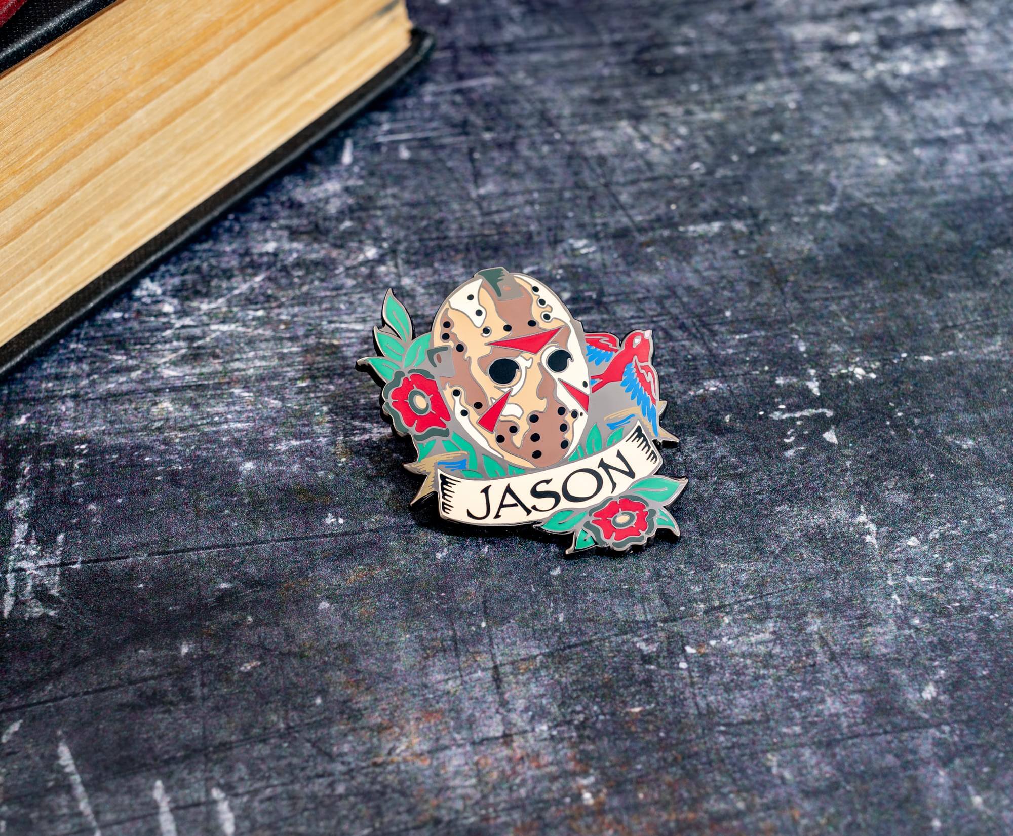 Alt View 2. SalesOne LLC - Friday The 13th Jason Voorhees Mask Traditional Tattoo Enamel Pin - Multi-Colored.