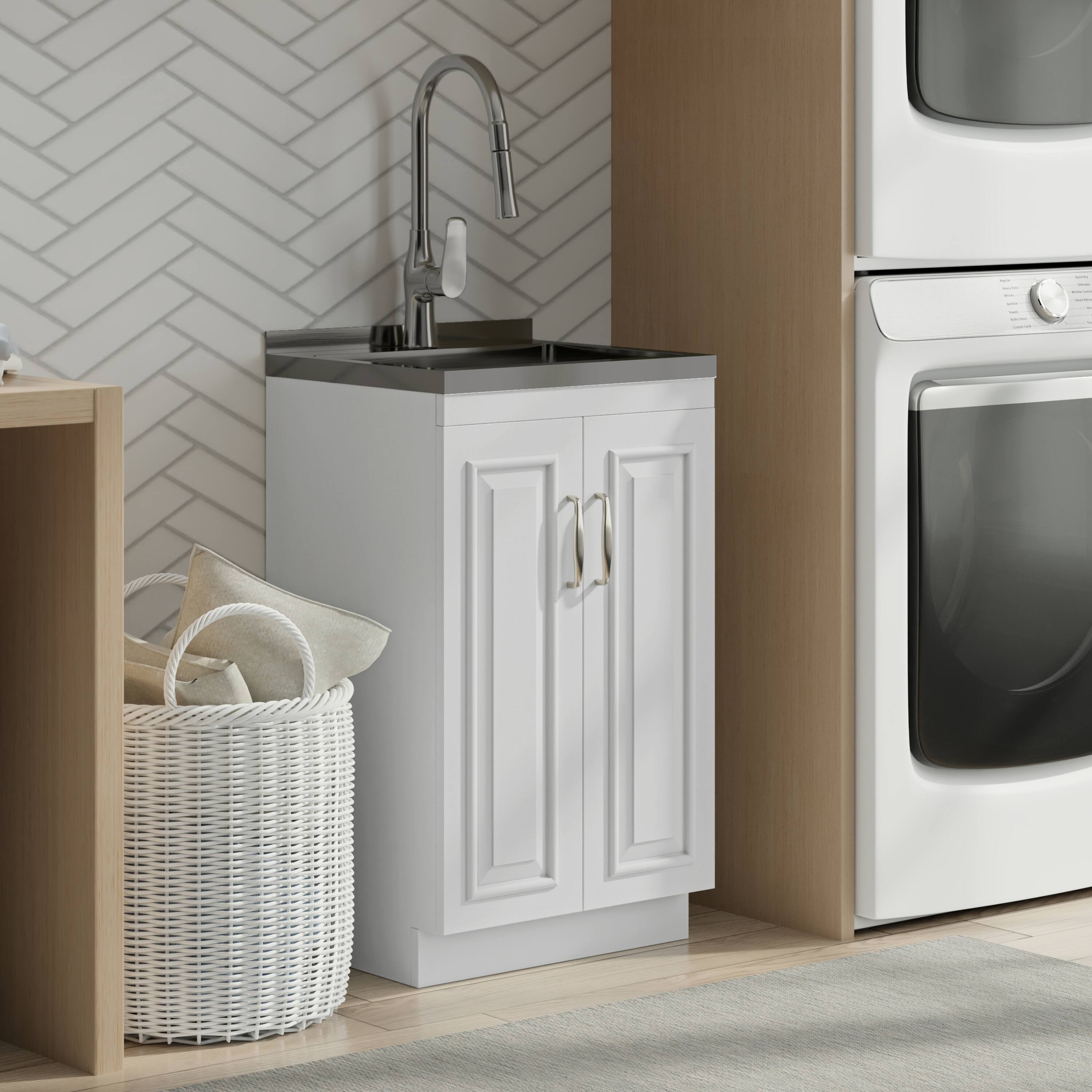 Angle. Simpli Home - Darwin All-In-One 20-inch Laundry Utility Sink and Cabinet - Pure White.