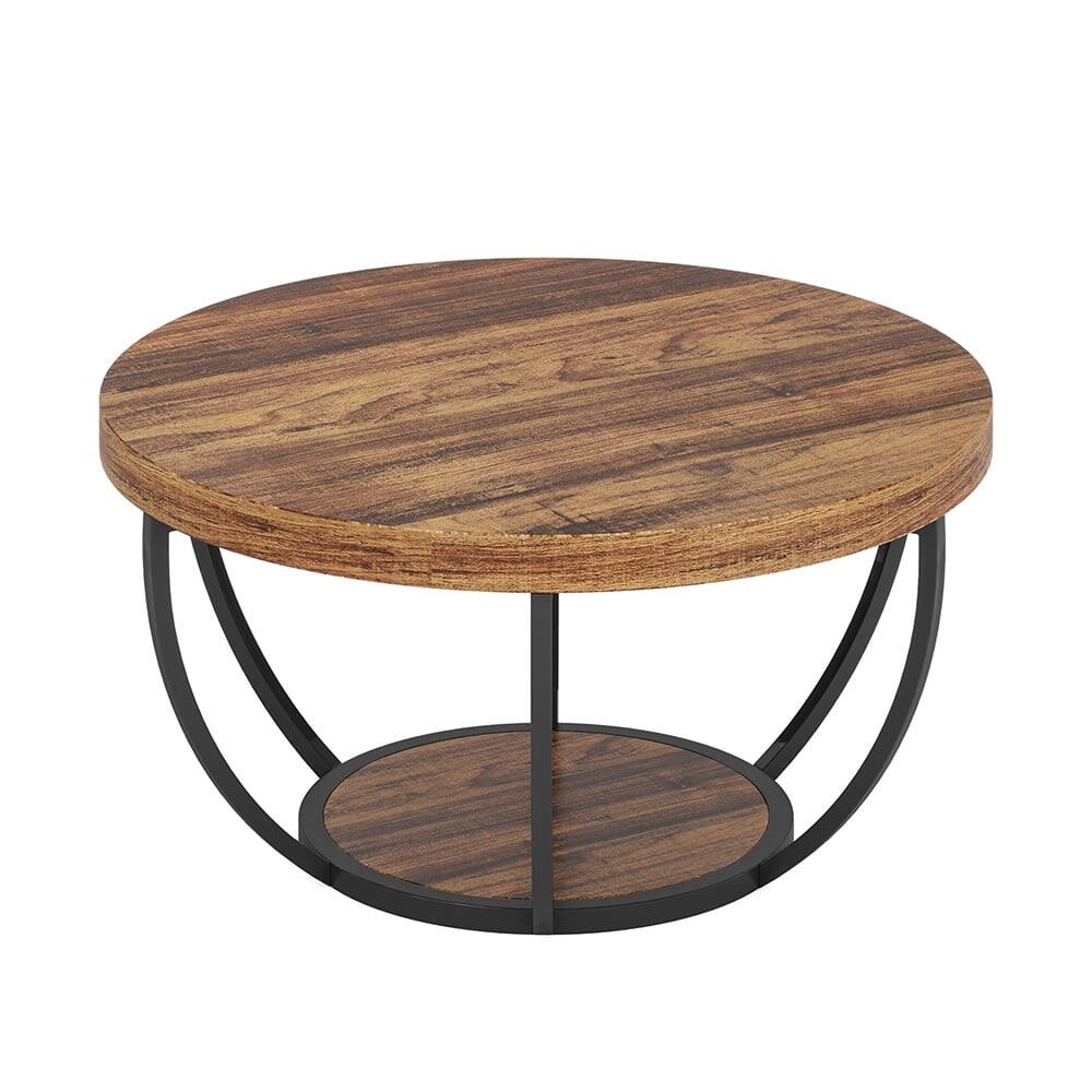 Left. Kadyn - Kadyn Wooden Coffee Table, 2-Tier Round Central Cocktail Table with Shelves,Brown - Brown.