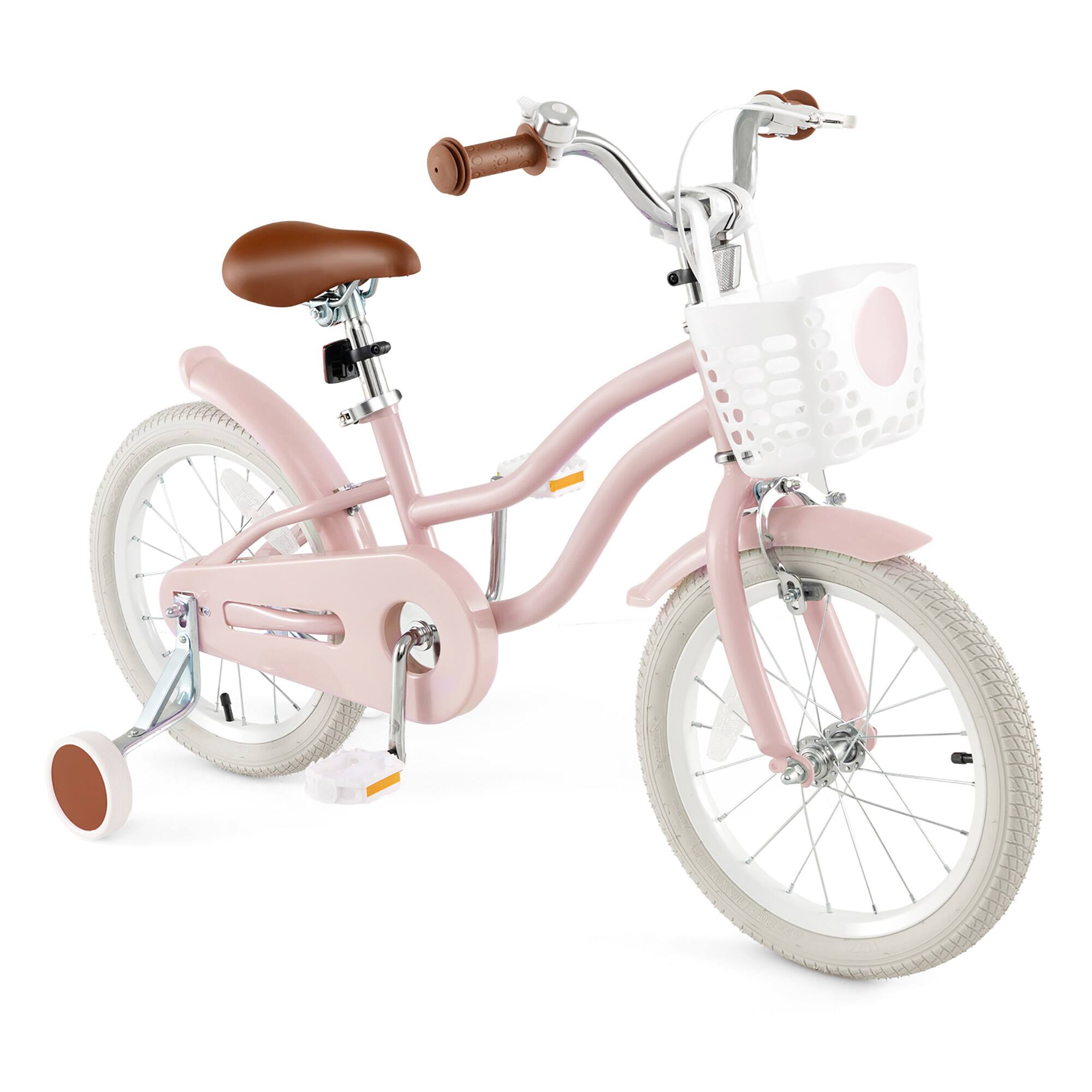 Gymax - 16'' Kids Bicycle Children's Training Bicycle w/ Removable Training Wheels & Basket - Pink