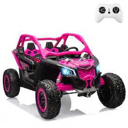 GARVEE - 24V Licensed Can-Am 2-Seater Ride On UTV for Kids, Electric Off-Road Car w/Remote, 4×200W Motors, LED Lights, EVA Tires - Rose Red