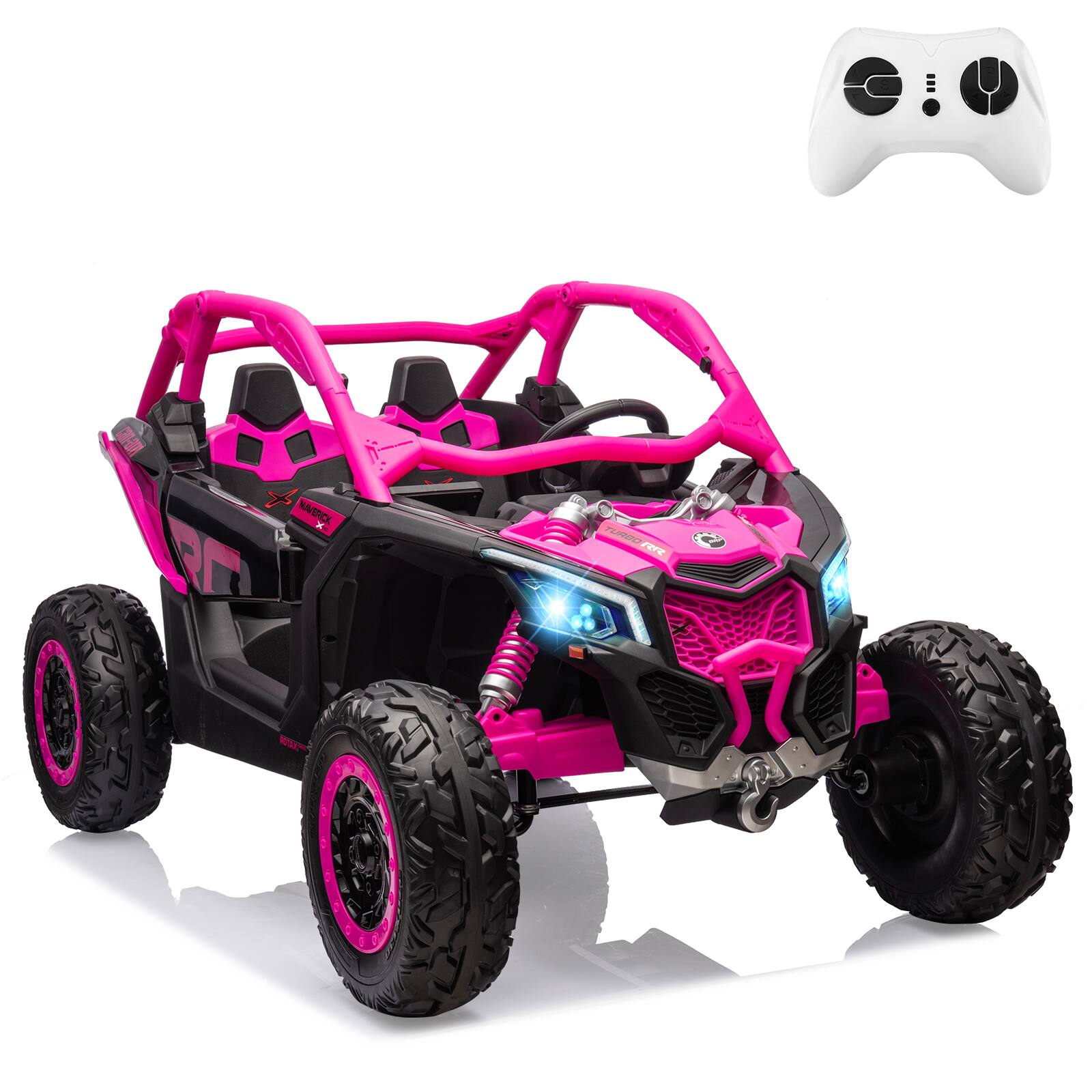 GARVEE - 24V Licensed Can-Am 2-Seater Ride On UTV for Kids, Electric Off-Road Car w/Remote, 4×200W Motors, LED Lights, EVA Tires - Rose Red