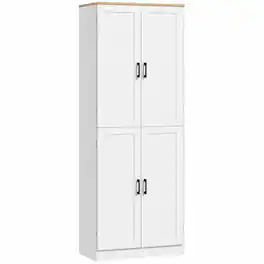 PULUZ - Freestanding Kitchen Pantry, 4-Door Kitchen Pantry Cabinet with Adjustable Shelves and Doors - White