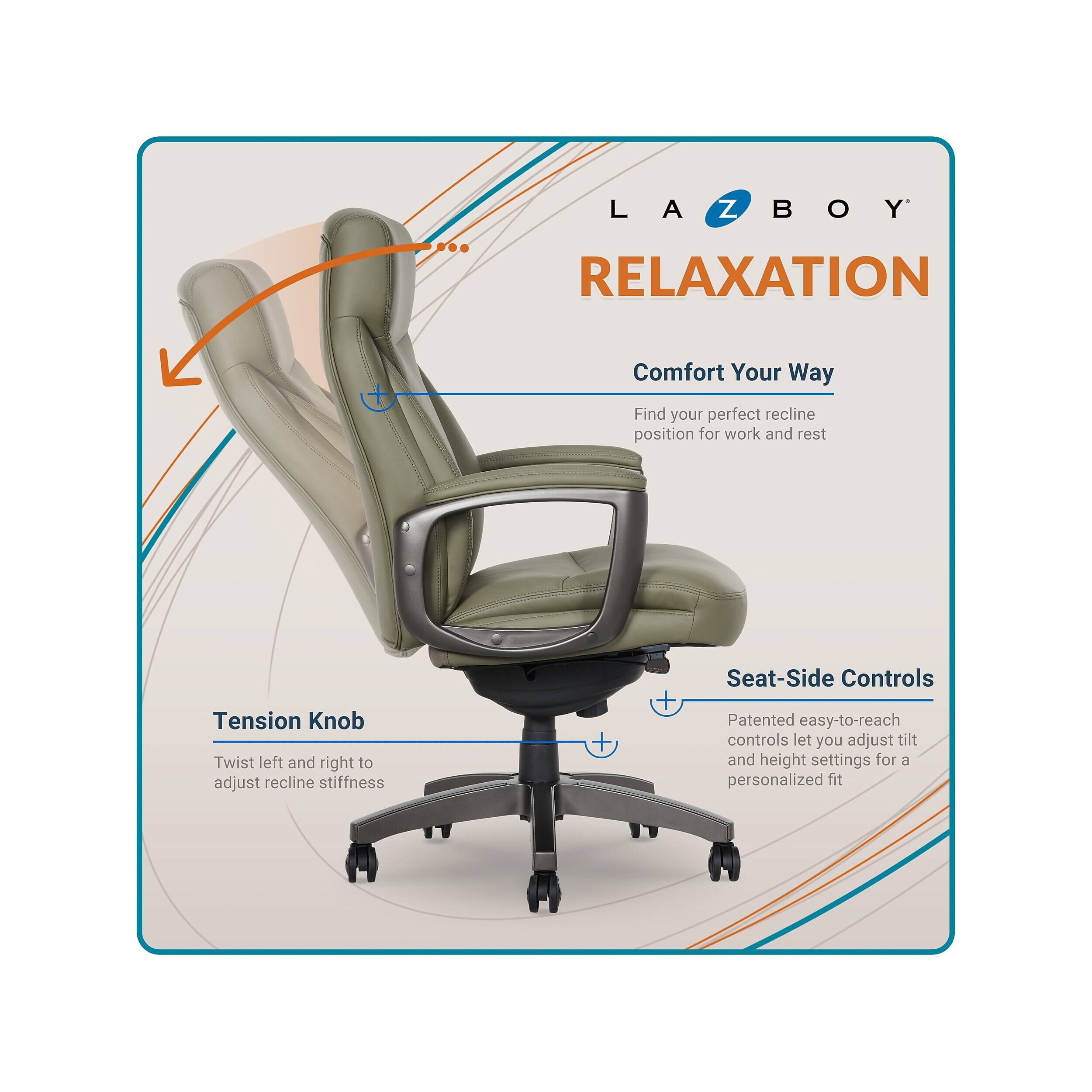 LA-Z-BOY RELAXATION  
Comfort Your Way  
Find your perfect recline position for work and rest  

Tension Knob  
Twist left and right to adjust recline stiffness  

Seat-Side Controls  
Patented easy-to-reach controls let you adjust tilt and height settings for a personalized fit