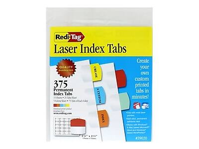 Redi-Tag Laser Index Tabs

Create your own custom printed tabs in minutes!

375 Permanent Index Tabs
15 Sheets - 25 Tabs per Sheet
5 Colors - 75 Tabs of Each Color

QUALITY GUARANTEED

Create your own custom printed tabs in minutes!

#39020