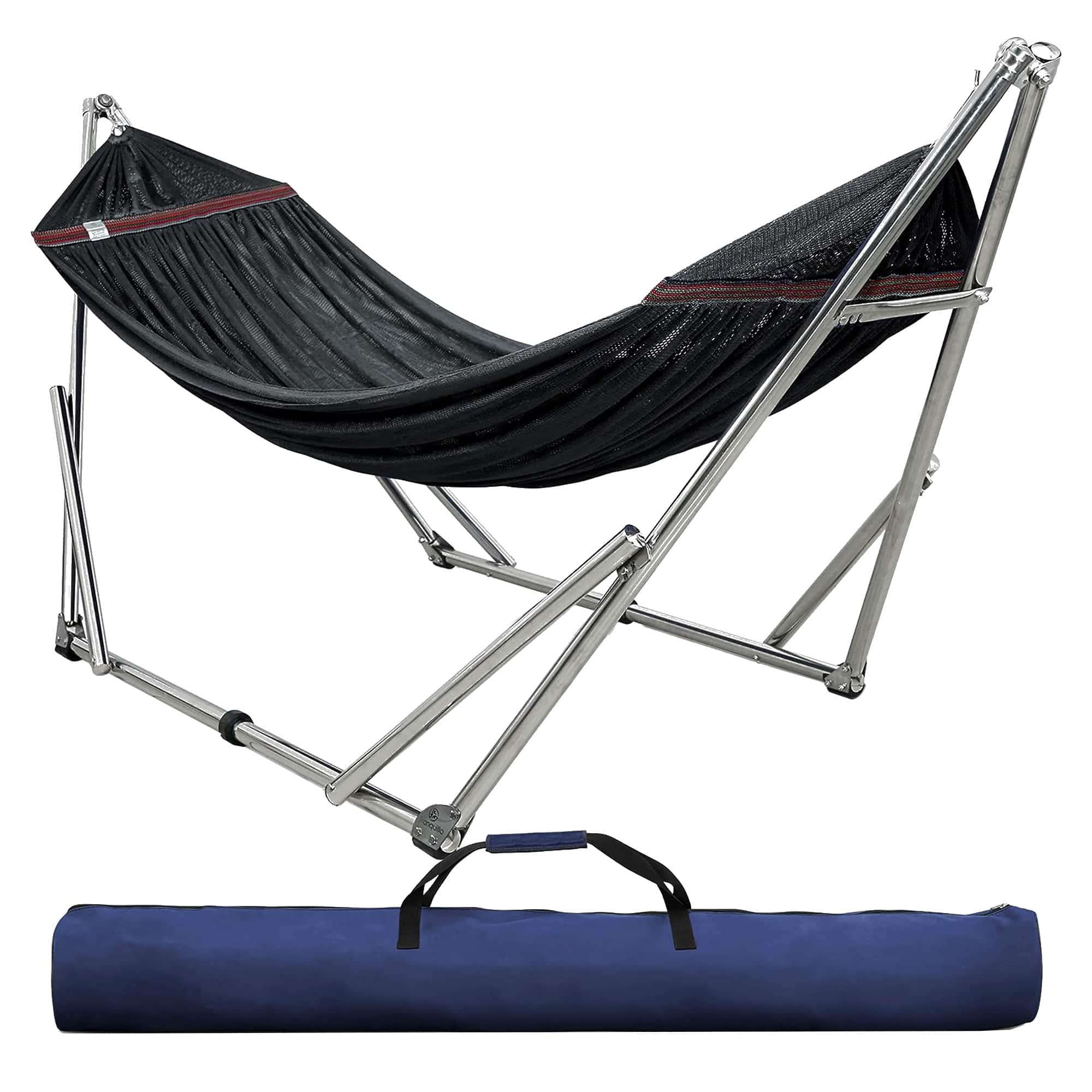 Tranquillo - Universal 106" Double Hammock with Adjustable Stand and Bag - Black