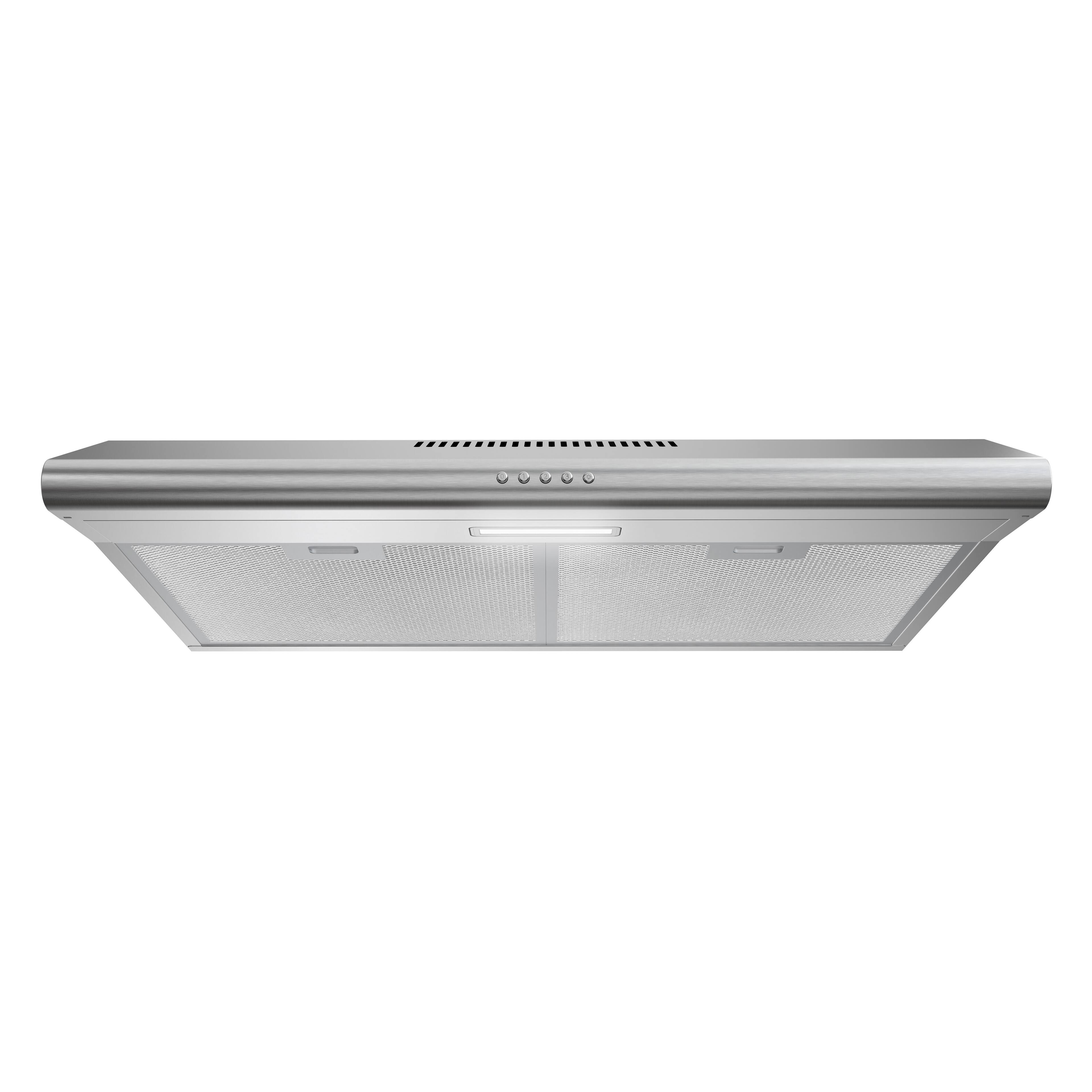 Angle. Streamline - 30 in. Tribano Ductless Undermount 80 CFM Range Hood, Mesh Filters, Push Button Control, LED Light - Brushed Stainless Steel.