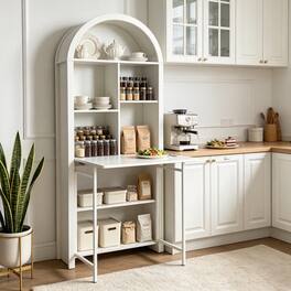 Bestier - Bookshelf With Fold Down Hidden Desk, Hideaway Desk with Storage Hutch, 71in Space-Saving Storage Cabinet - White