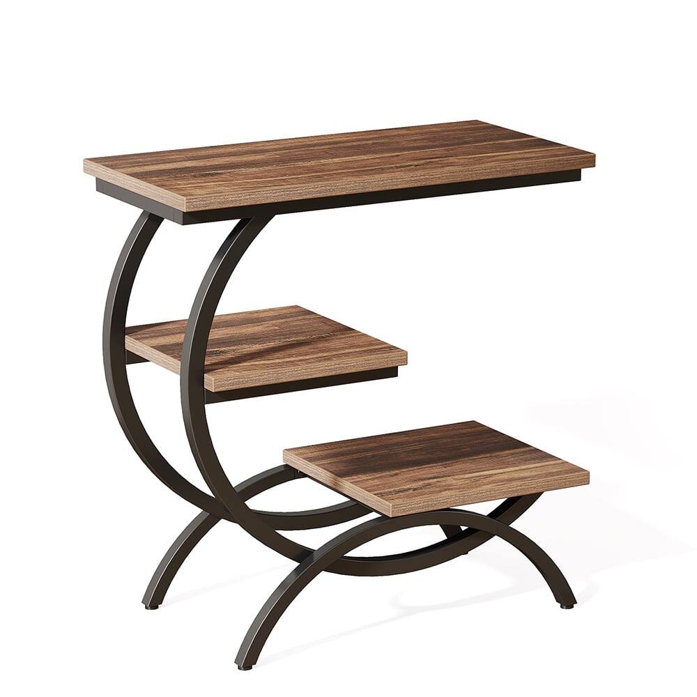 Back. Kadyn - Kadyn C-Shaped End Table, Industrial 3-Tier Side Table for Small Space,Dark Brown - Brown.