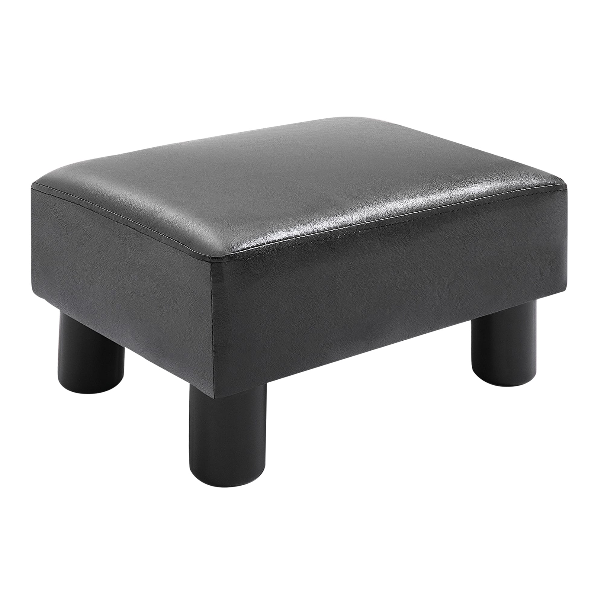 Homcom - Ottoman Foot Rest, Small Faux Leather Rectangular Footstool with Padded Foam Seat & Plastic Legs - Black