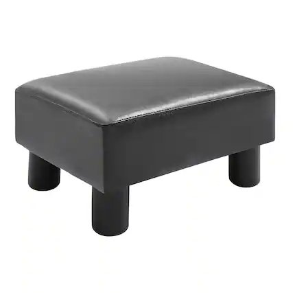 Front. Homcom - Ottoman Foot Rest, Small Faux Leather Rectangular Footstool with Padded Foam Seat & Plastic Legs - Black.