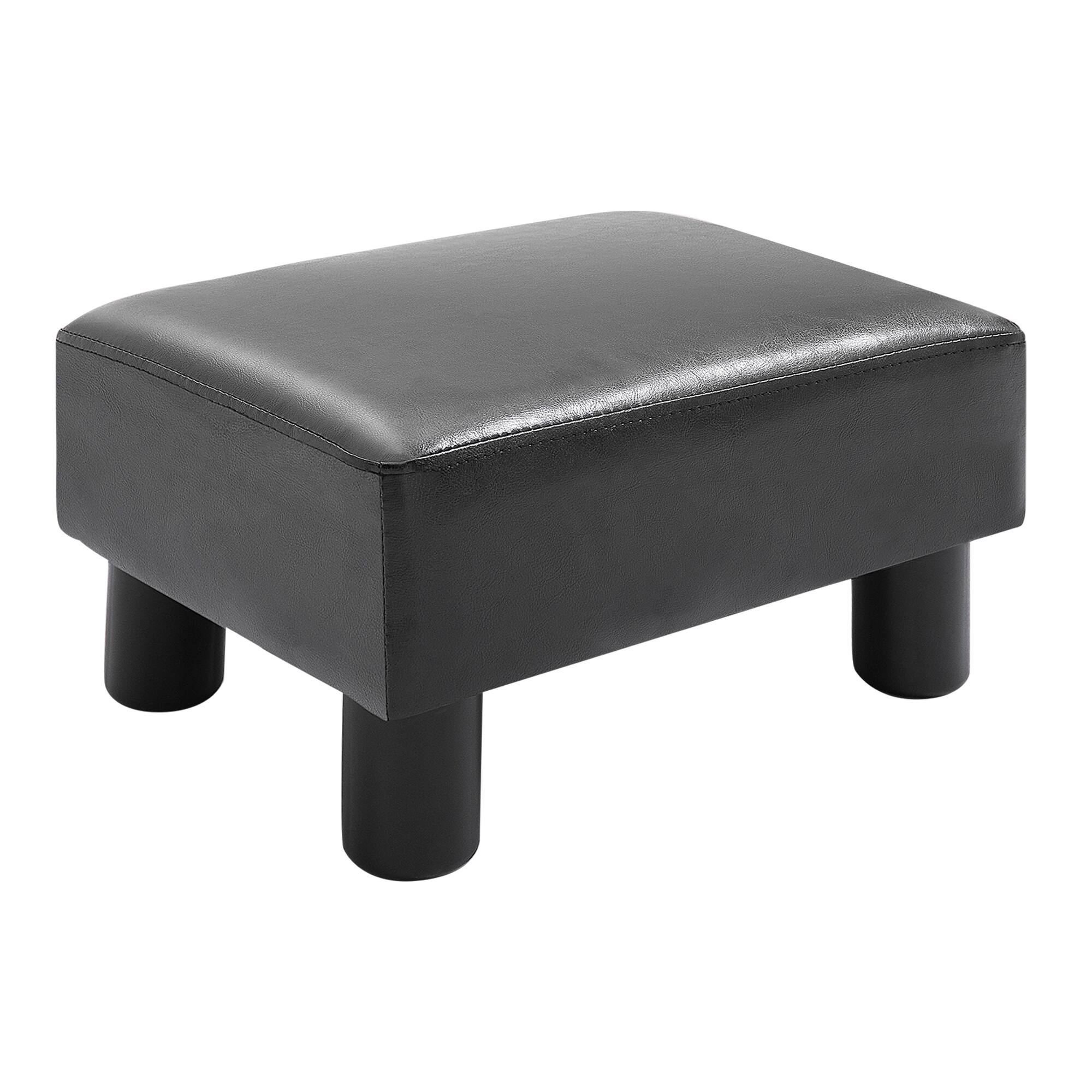 Front. Homcom - Ottoman Foot Rest, Small Faux Leather Rectangular Footstool with Padded Foam Seat & Plastic Legs - Black.